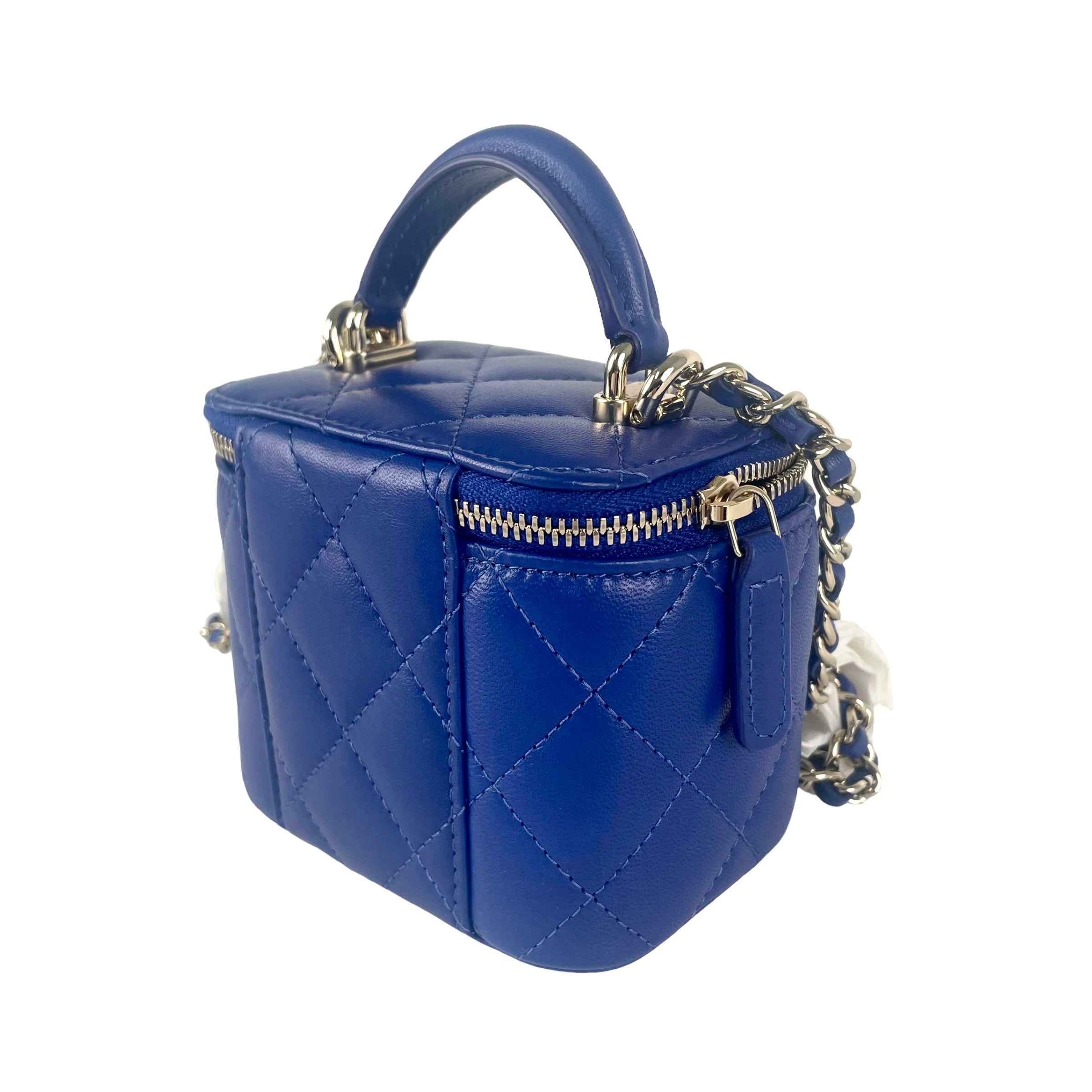 Chanel Mini Vanity Case with Handle - Blue Leather Crossbody Bag for Women | Perfect for Travel, Parties & Everyday Use