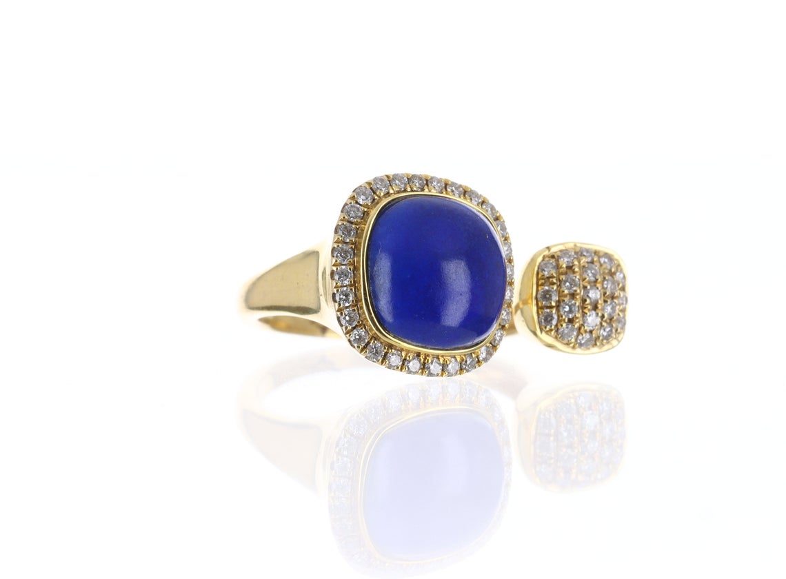 14K Gold Toi Et Moi Lapis Lazuli Diamond Cuff Ring - Elegant Stackable Jewelry for Weddings & Date Nights