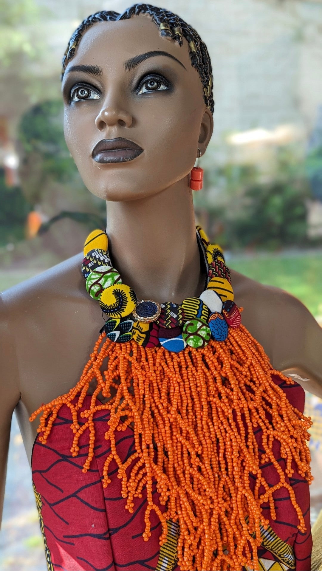 Stylish Multicolored African Print Beaded Button Necklace - Handmade Beaded Jewelry for Women, Perfect for Parties, Weddings & Cultural Events