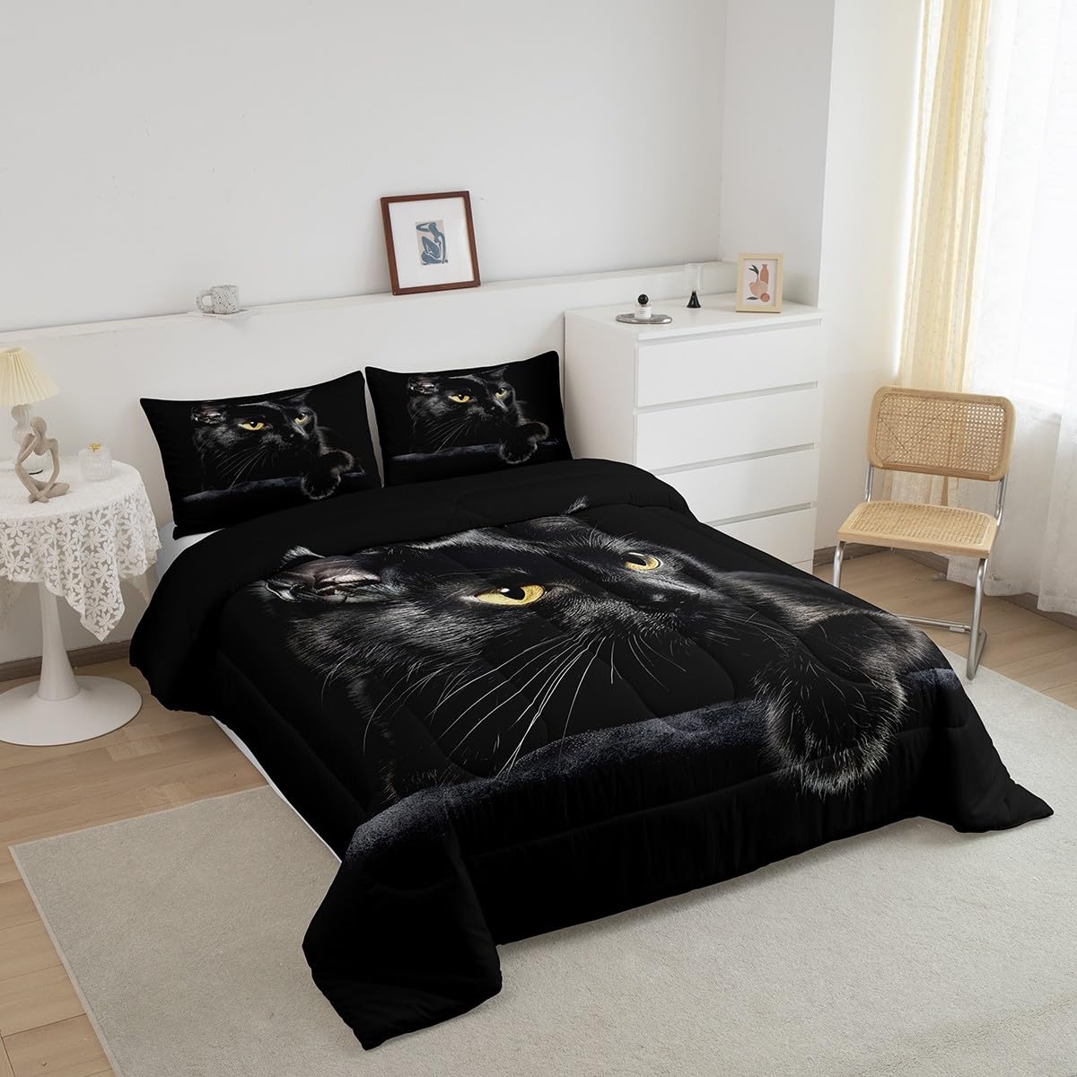 Black Cat Printed Twin Comforter Set for Girls & Kids - Soft Microfiber Bedding with 1 Pillowcase - Pet Animal Theme Bedroom Decor for Cozy Sleepovers and Themed Rooms