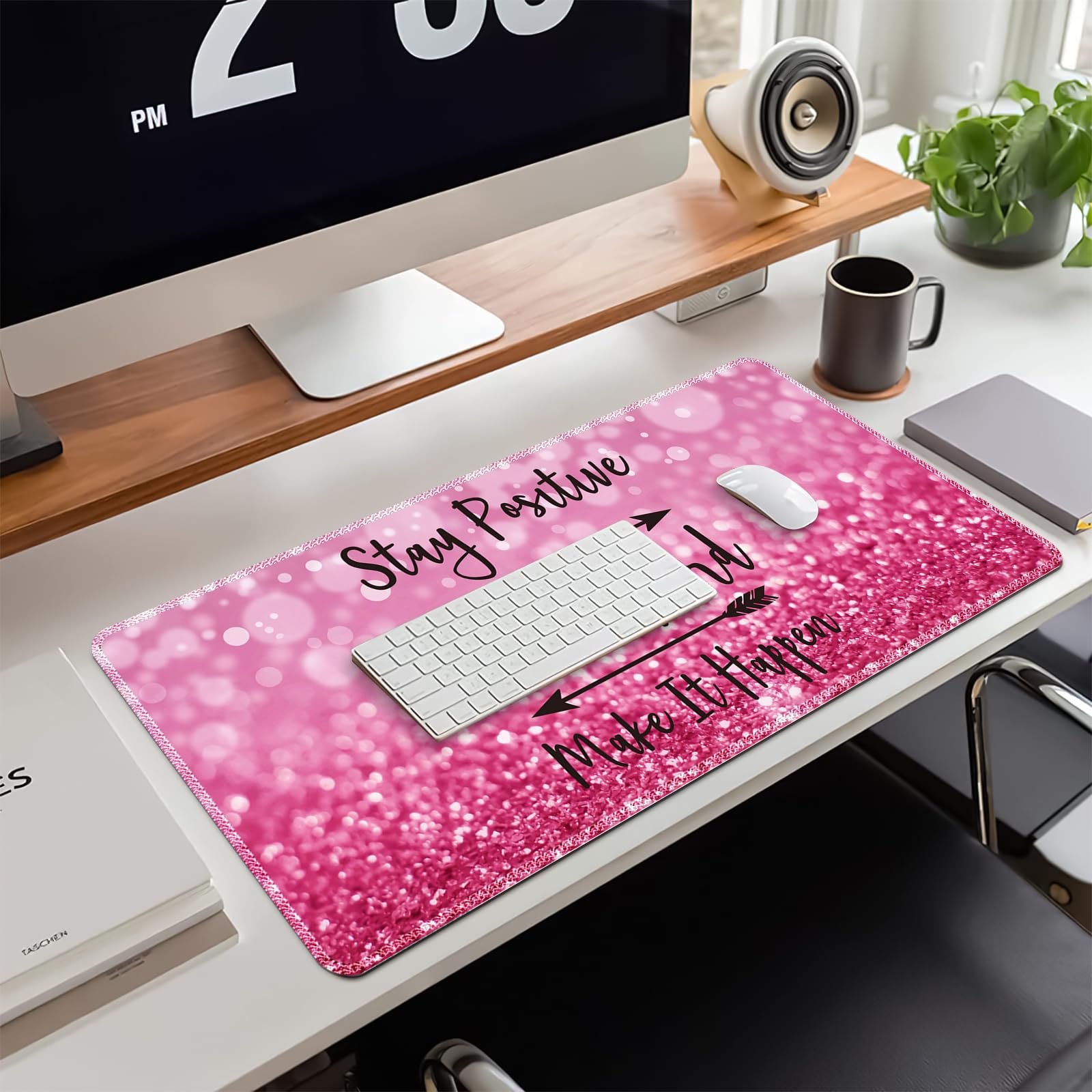 Stay Positive Pink XXL Non-Slip Desk Mat - Extra Large Spill-Resistant Mouse Pad & Keyboard Mat for Gaming, Home Office, Laptop & Desktop Computers - Perfect for Work, Study & Gaming Sessions