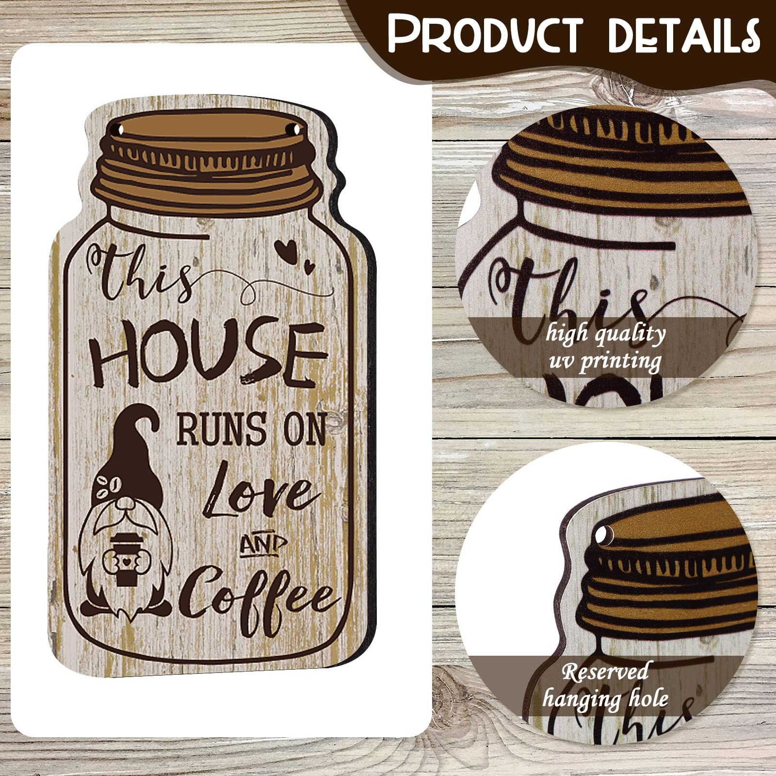 Jetec 4-Piece Coffee Bar Sign Set - Rustic Farmhouse Wooden Gnome Wall Decor with 'But First Coffee' Plaque - Perfect for Cafes, Kitchens & Coffee Lovers' Home Decor