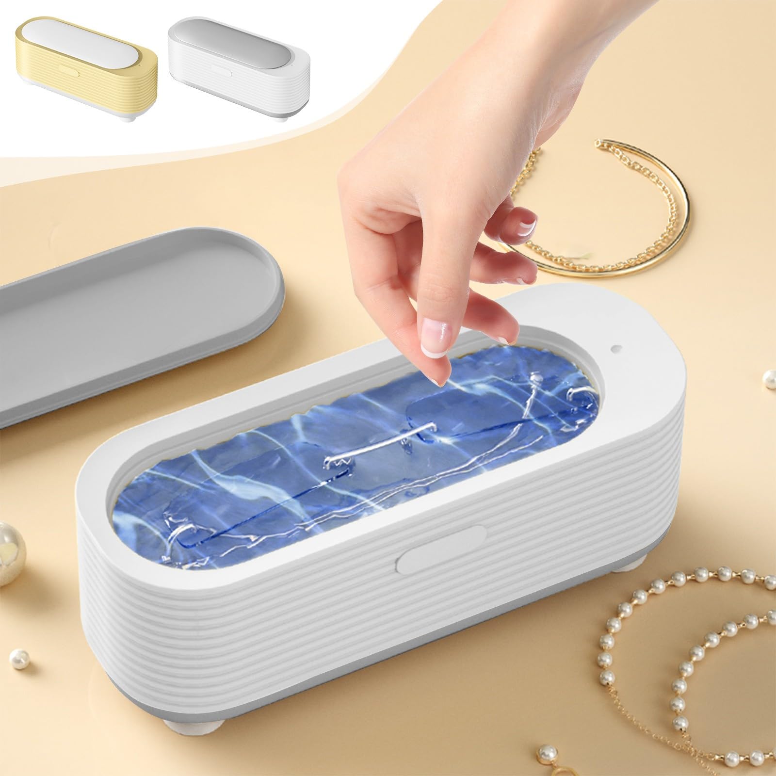 Portable Multifunctional Jewelry Cleaning Machine - High-Frequency Vibration Steam Cleaner for Glasses, Watches, Razors & Braces | Home & Travel Use | White