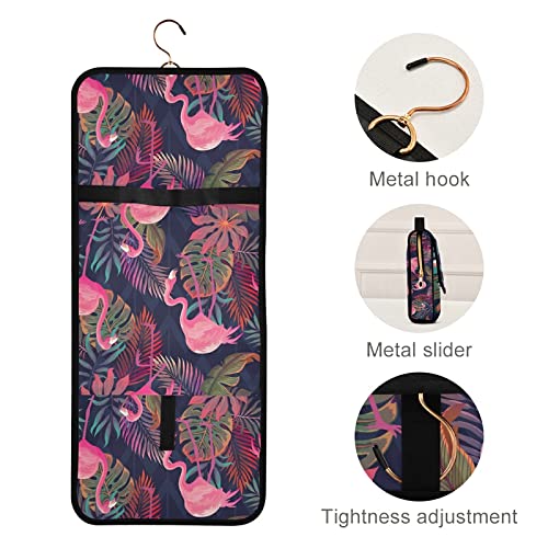 3-Piece Tropical Pink Flamingo & Palm Leaf Hanging Toiletry Bag Set - Clear Travel Makeup Organizer for Women, Waterproof Portable Cosmetic Case - Perfect for Vacation, Gym, Camping & Beach Trips