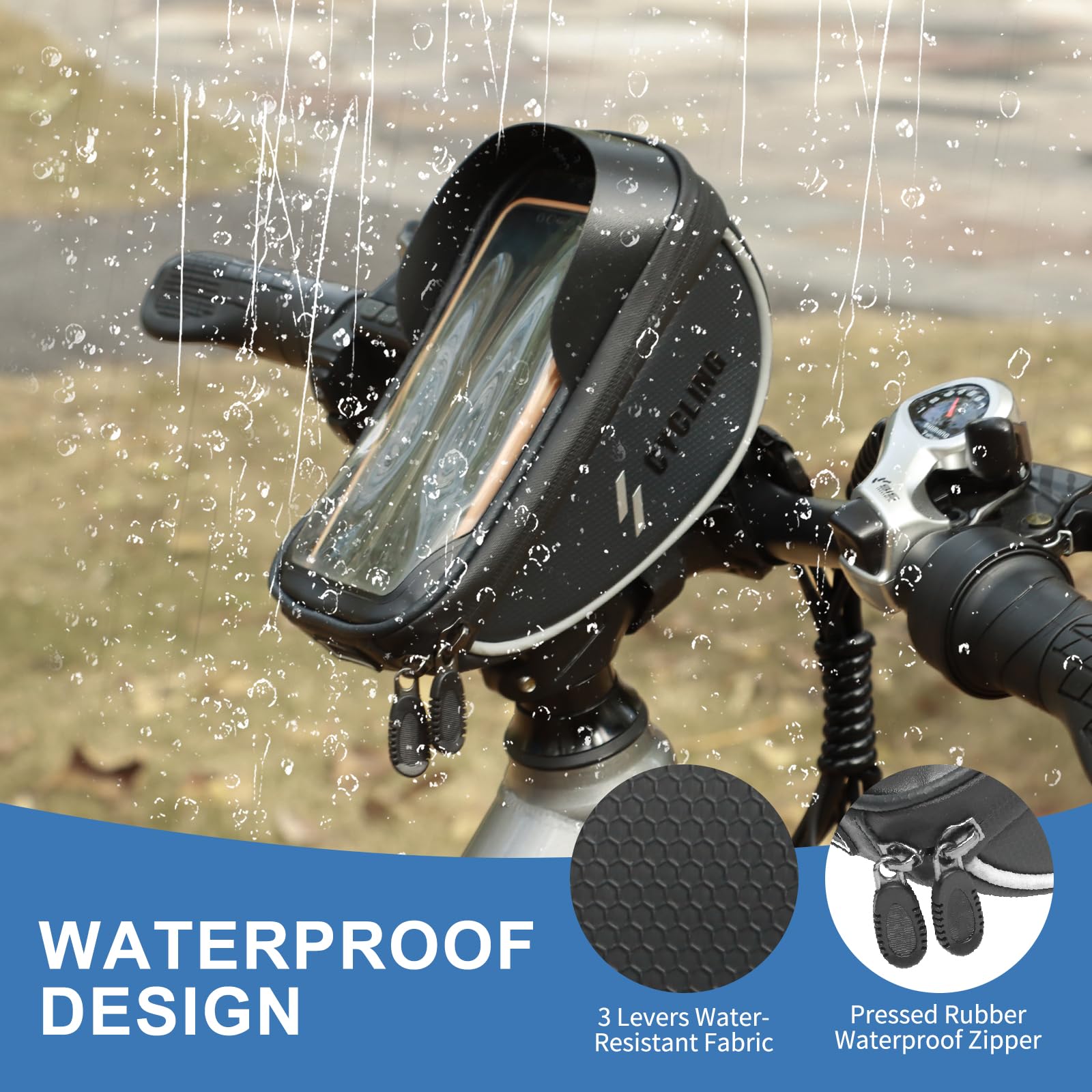 Waterproof Bike Phone Holder Bag - Bicycle Handlebar Mount Pouch for iPhone 16/15/14/13/12 & Samsung Phones Under 6.5