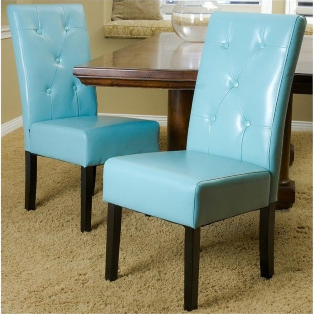 Christopher Knight Home Taylor Bonded Leather Dining Chairs, 2-Piece Set, Teal Blue - Modern Comfortable Seating for Kitchen, Dining Room & Office