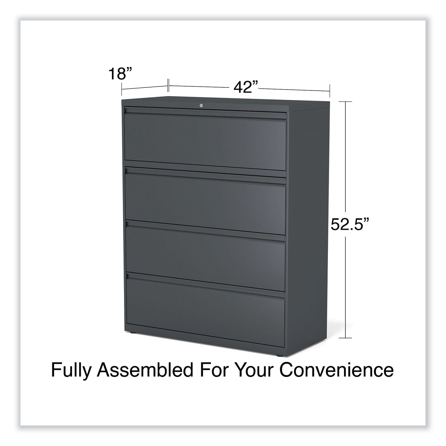 Alera® 4-Drawer Lateral File Cabinet - Legal/Letter/A4/A5 Size - Charcoal Finish - 42