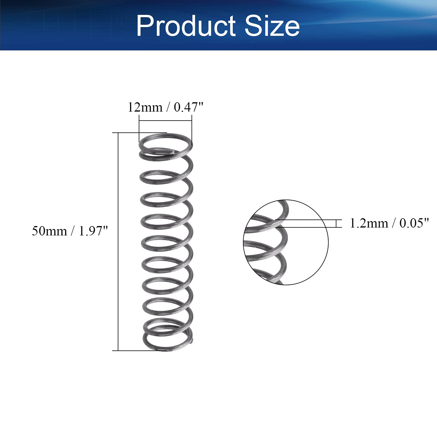 **Yinpecly 10Pcs Compressed Extension Springs - 1.2mm Wire Dia, 12mm OD, 50mm Length - High-Quality Spring Steel Coils for Ball Pens, Office Supplies & DIY Repair Projects**    *(Use Case: Ideal for pen mechanisms, small machinery, craft projects, and household repairs.)*