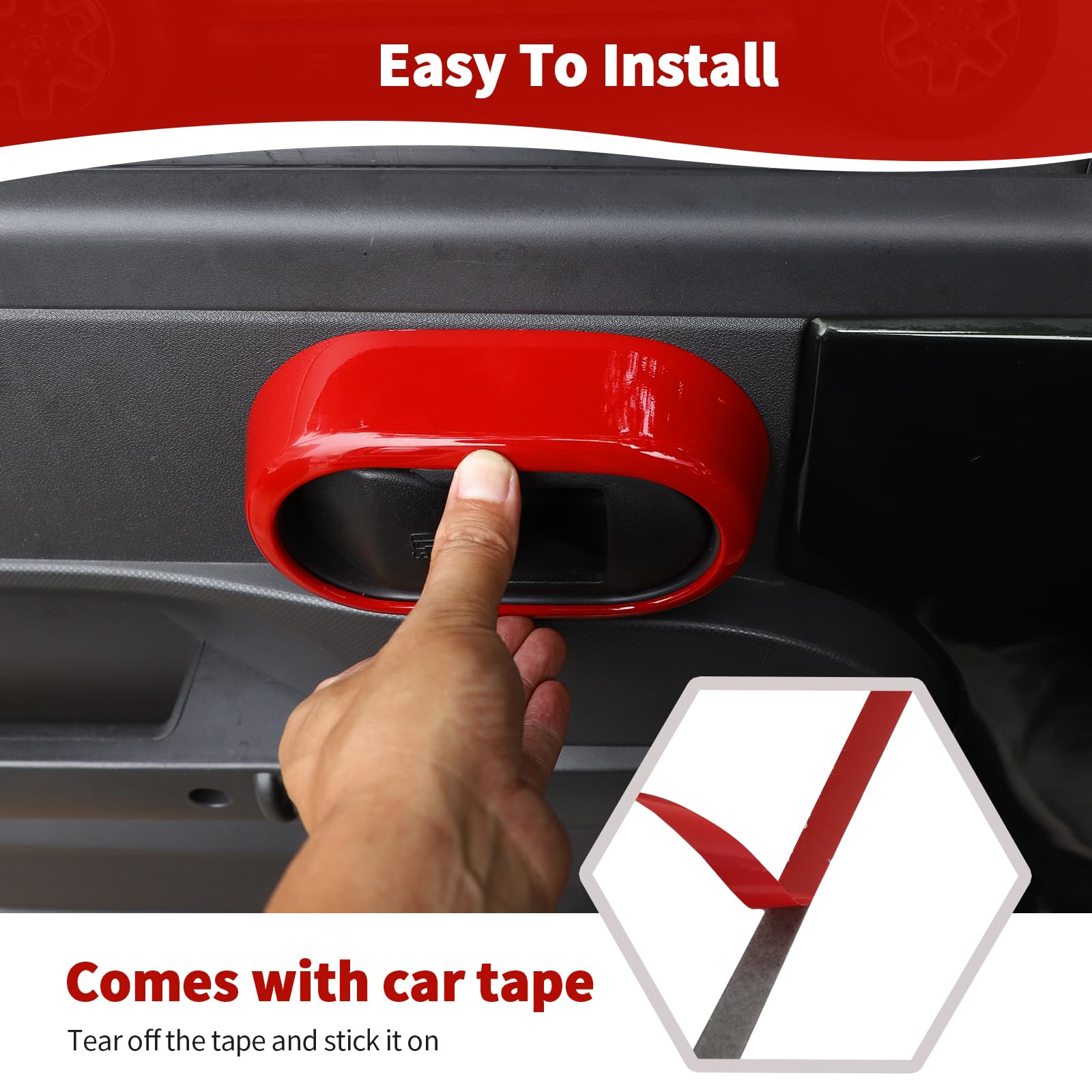 RT-TCZ Red Inner Door Handle Trim Cover for Jeep Wrangler JK JKU (2007-2010) - 4pcs Interior Accessories | Compatible with Sport, X, Sahara & Rubicon Models | Enhance Interior Style & Protection