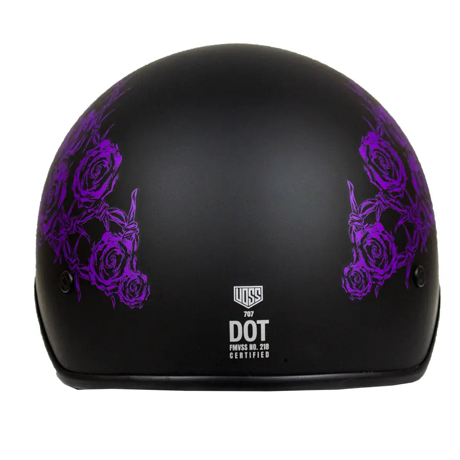 VOSS 707FRP Black Skull and Rose Half Helmet with Peak - DOT Approved Motorcycle Helmet for Men & Women - Perfect for Cruiser, Chopper, and Harley Riders