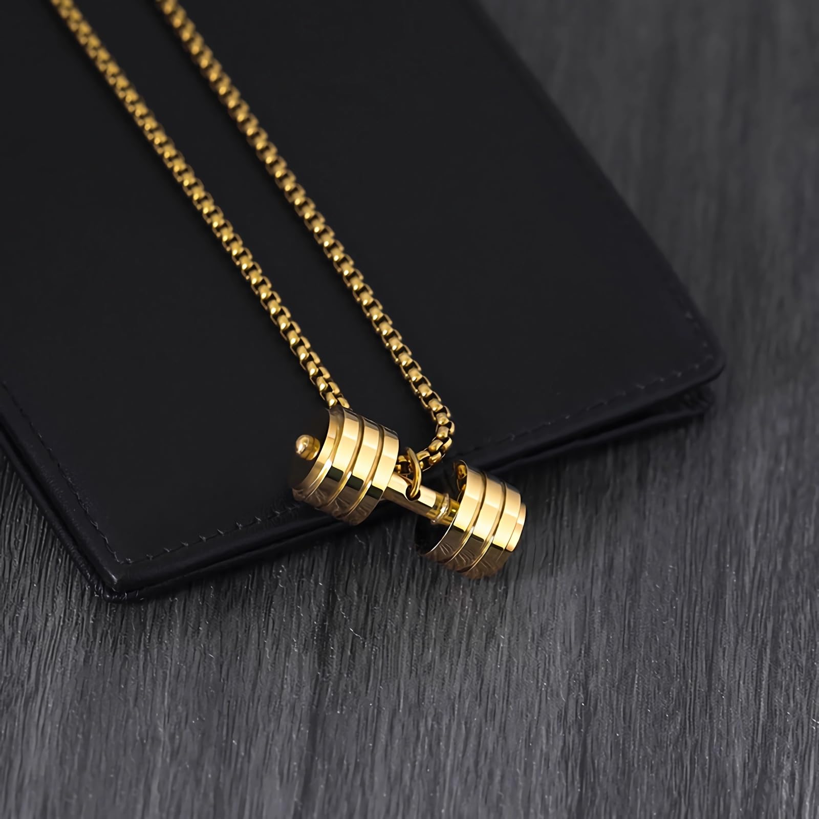 Stainless Steel Dumbbell Pendant Necklace for Men - Gym & Fitness Jewelry - Perfect for Workouts, Sports & Casual Wear