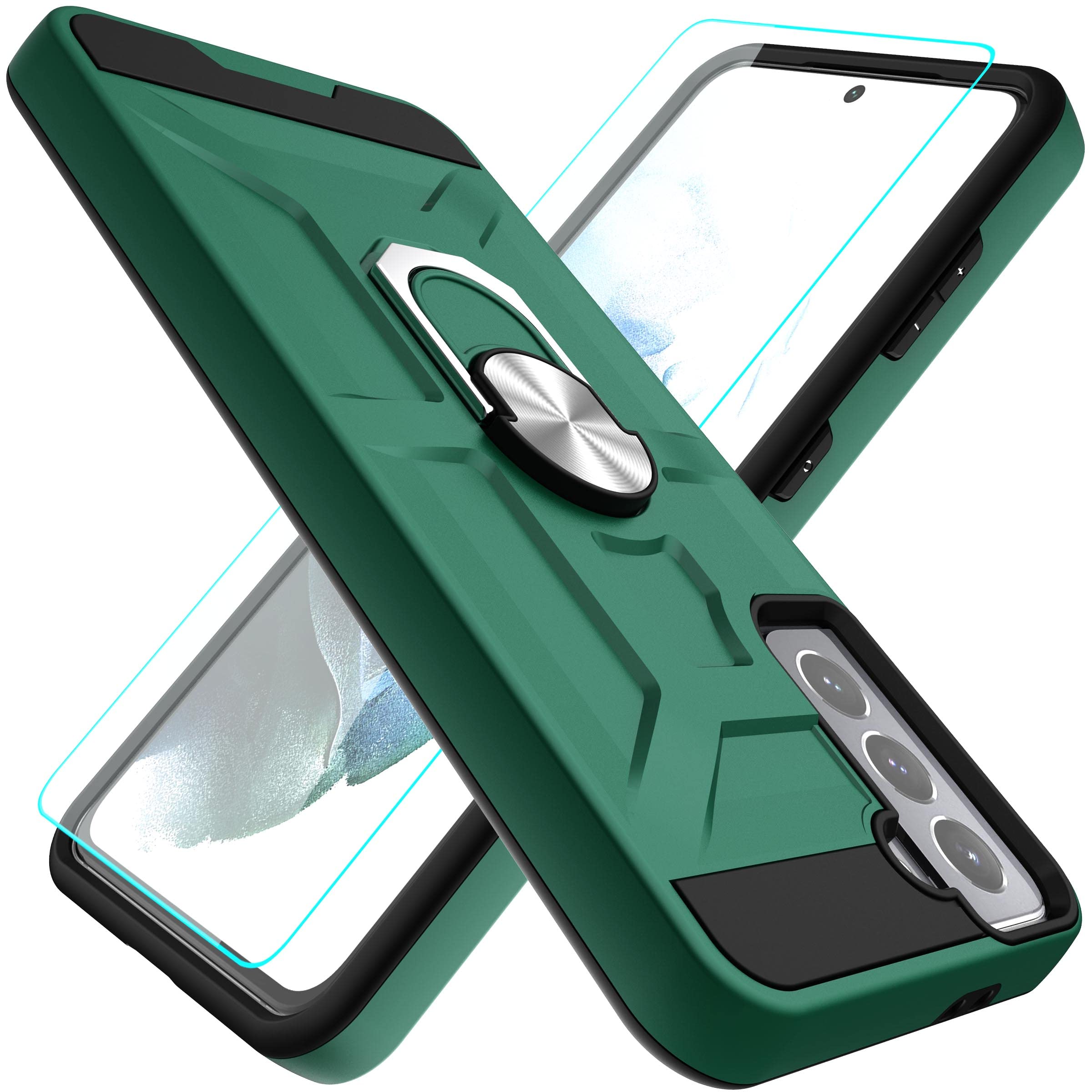 Samsung Galaxy S21 Plus 5G Case with 360° Rotating Ring Kickstand & 3D Curved Screen Protector - Dual Layer Shockproof Cover for Galaxy S21+ 6.7
