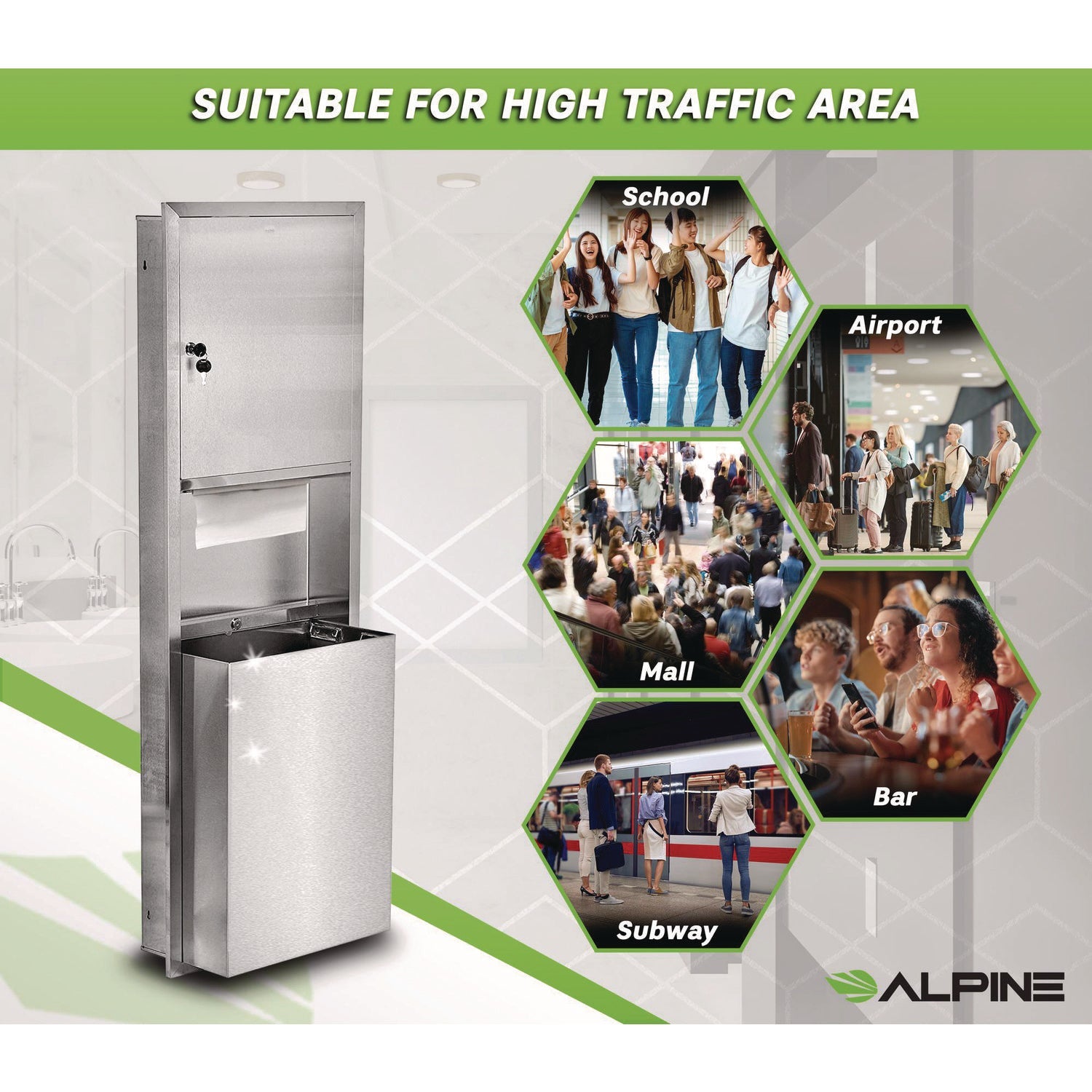 Stainless Steel Recessed Paper Towel Dispenser with Built-in Waste Bin - 56