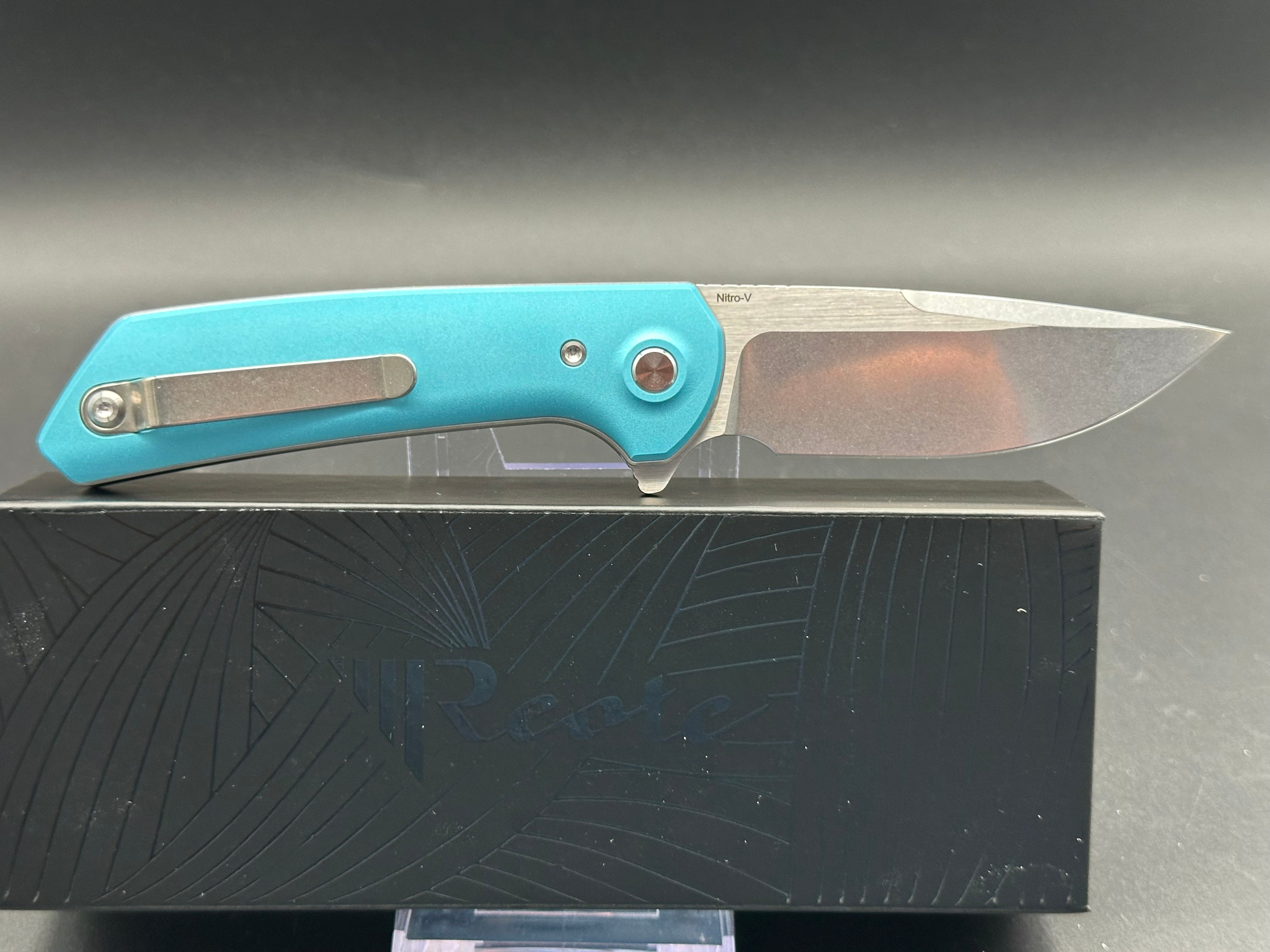 Reate PL XF Folding Knife - Blue Aluminum Handle with Nitro V Steel Blade - EDC, Outdoor, Camping & Survival Gear