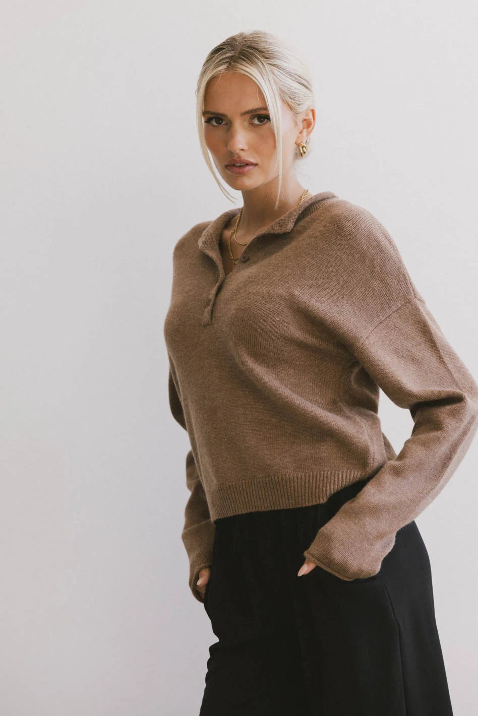 Meli Button Front Knit Sweater for Women - Cozy Brown Pullover Cardigan | Perfect for Fall & Winter Outfits, Casual Wear, and Layering