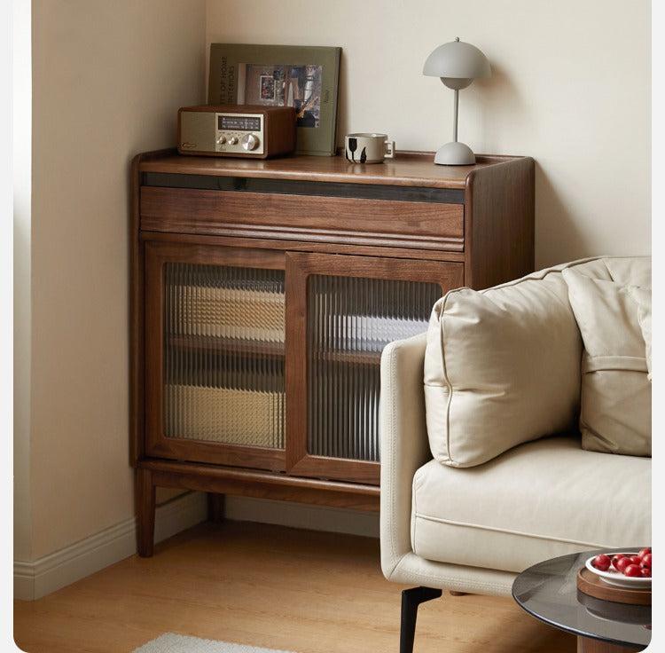 Black Walnut Solid Wood Modern Minimalist Dining Sideboard Buffet Cabinet - Perfect for Dining Room Storage & Kitchen Organization