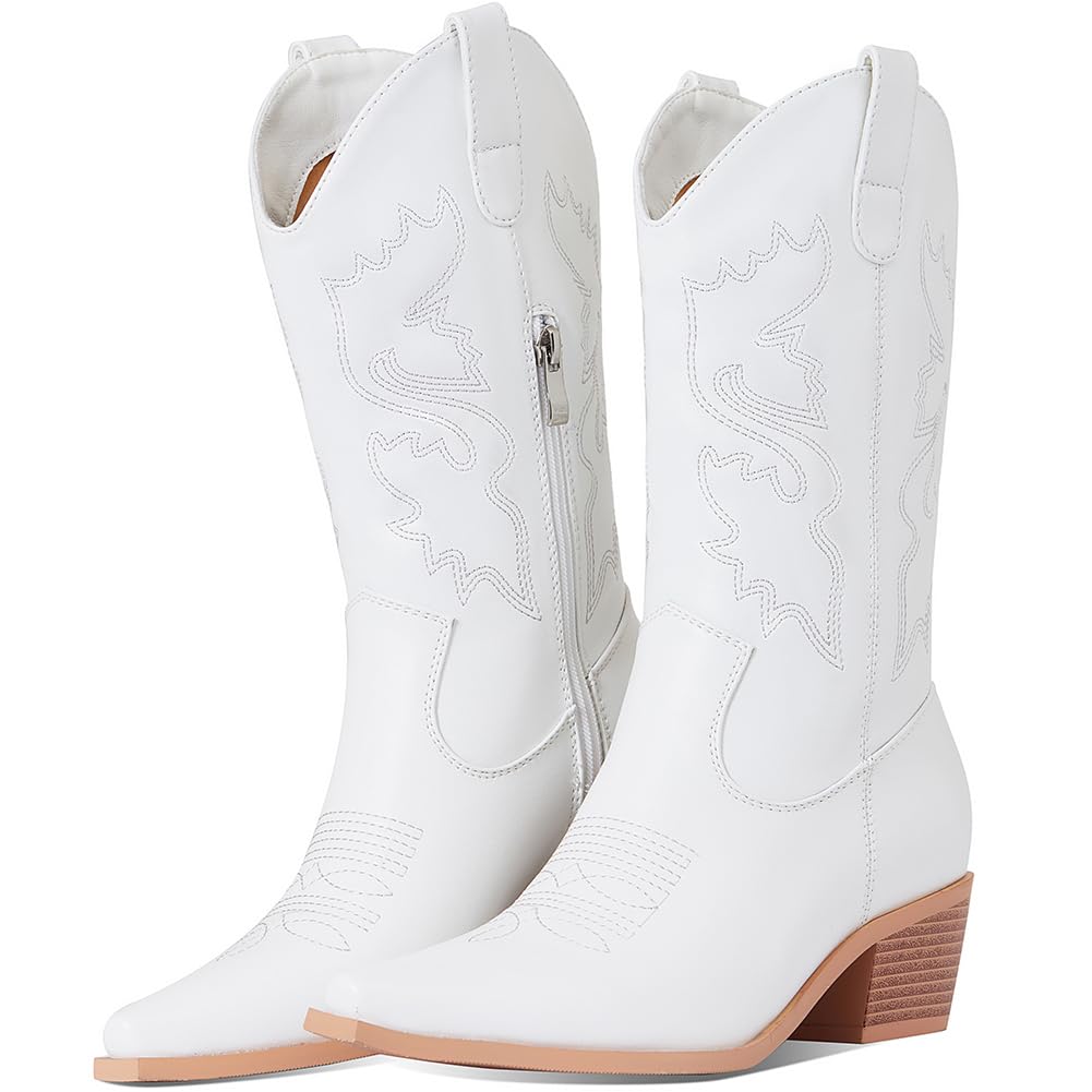 Women's Snip Toe Cowgirl Boots - Embroidered Western Mid Calf Boots for Wide Calf | Perfect for Country Dancing, Rodeos & Western Fashion