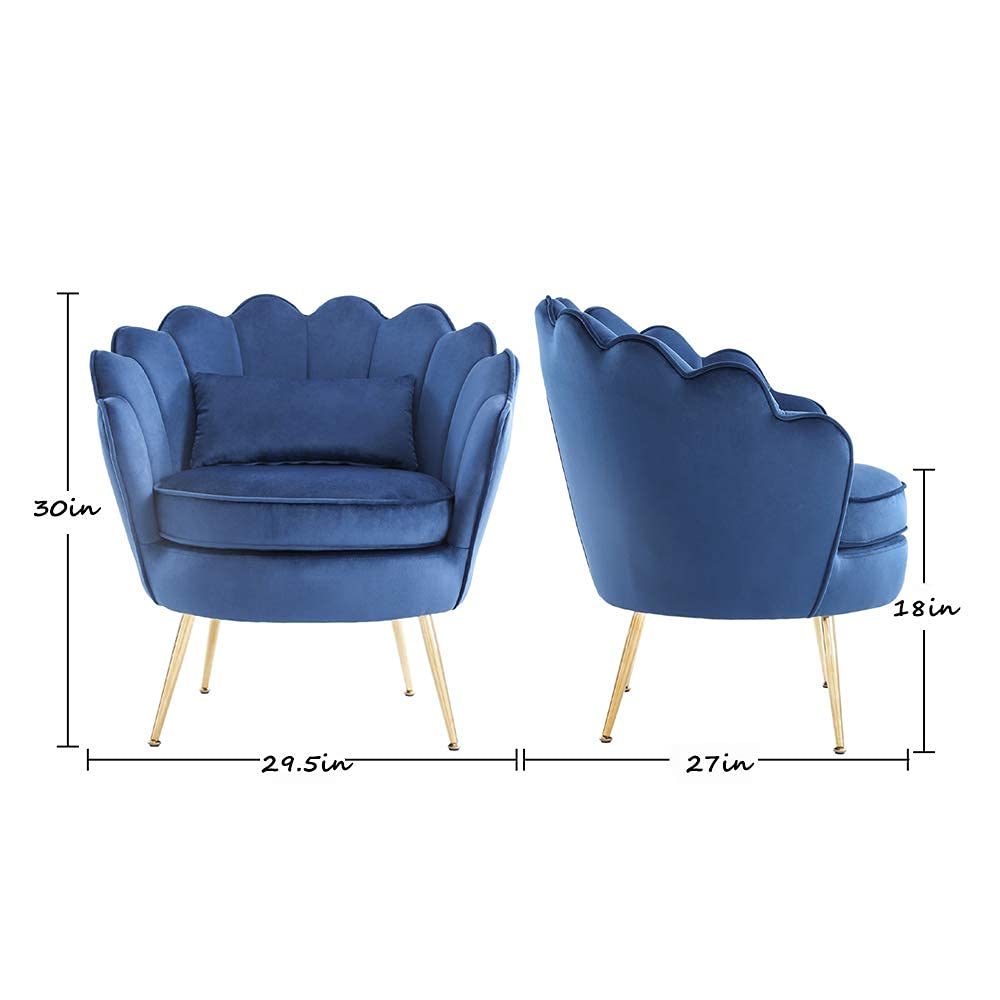 Velvet Accent Chair with Golden Metal Legs - Modern Upholstered Armchair for Bedroom, Living Room & Vanity - Comfy Dining & Makeup Chair Without Wheels (Teal Blue) - Perfect for Home Decor, Reading Nook & Dressing Area