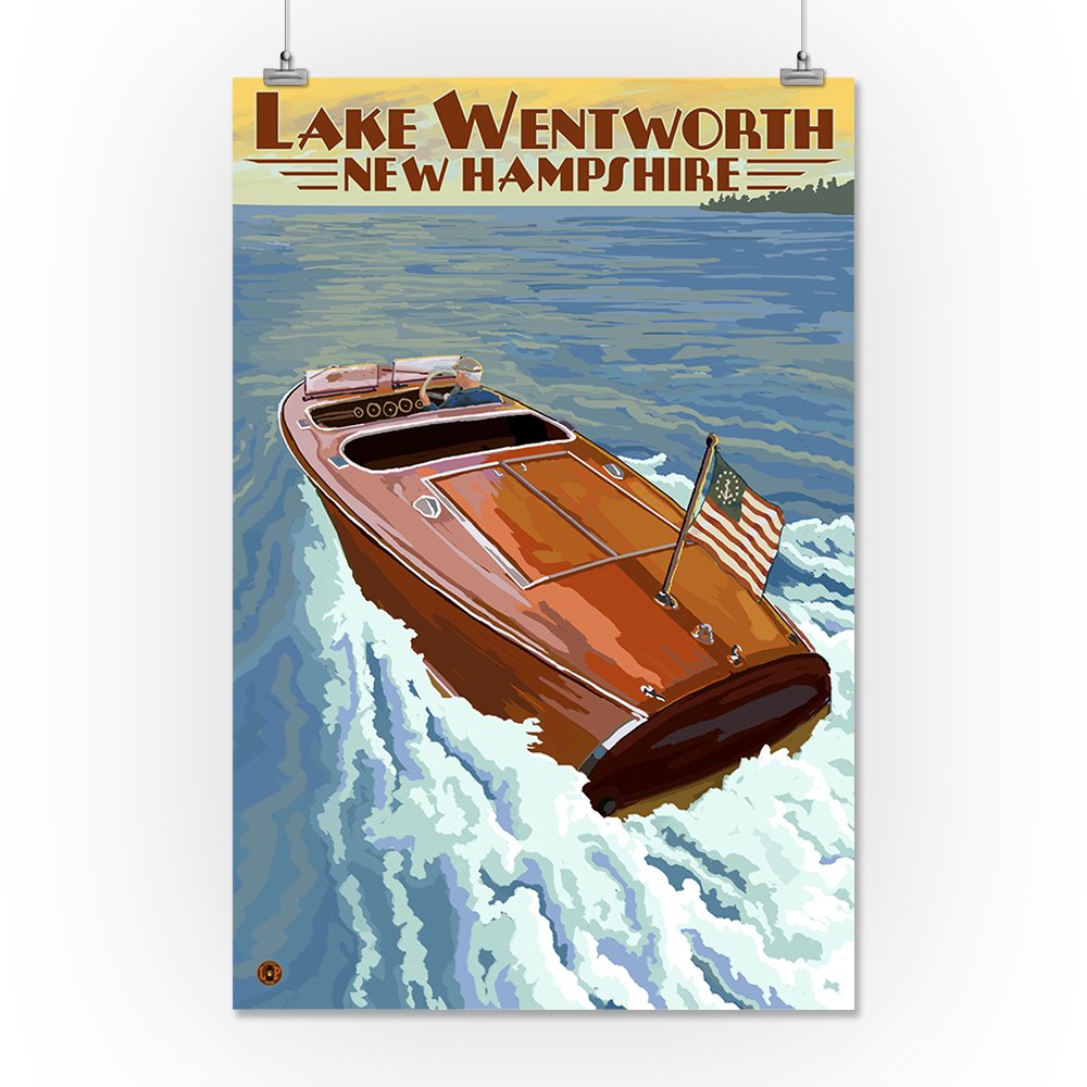 Lantern Press 16x24 Inch Giclee Art Print - Lake Wentworth New Hampshire Landscape with Wooden Boat | Wall Decor for Living Room, Bedroom & Office