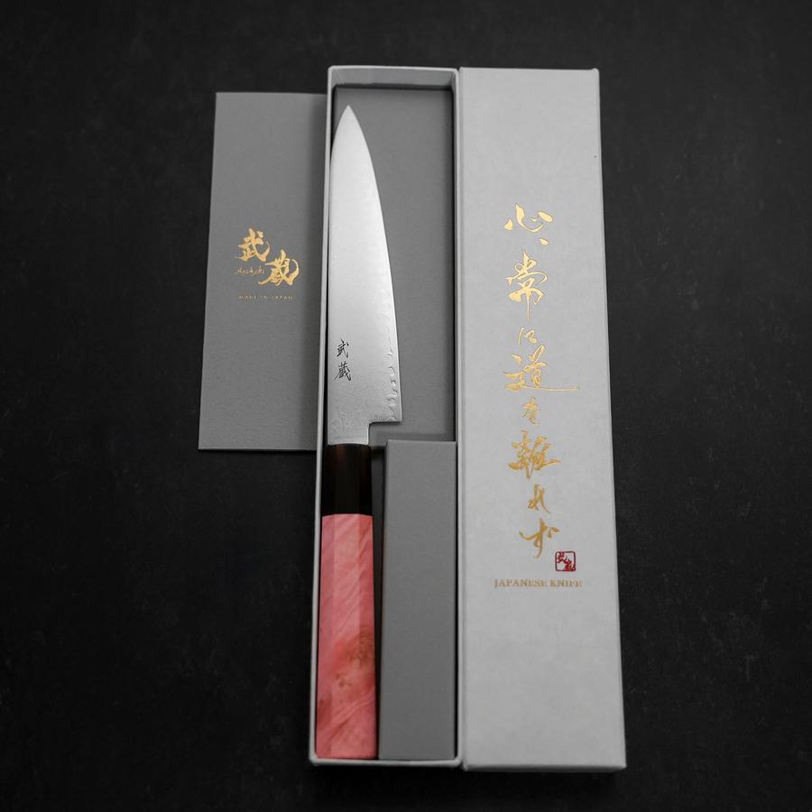 VG-10 Damascus Steel Petty Knife 150mm with Buffalo Horn & Dark Pink Maple Handle - Perfect for Slicing, Peeling & Precision Kitchen Tasks