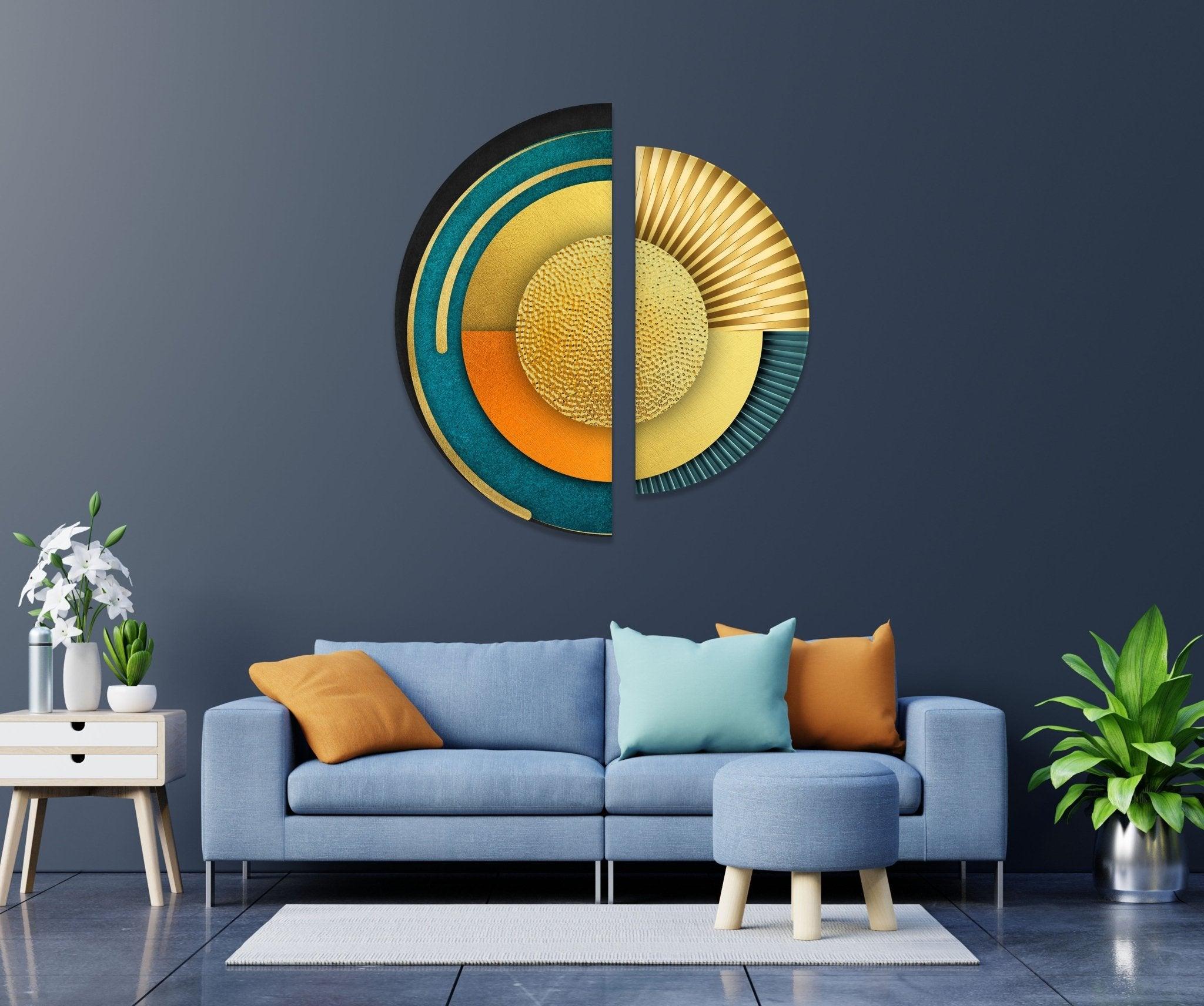 Abstract Yellow & Orange Glass Wall Art Set of 2 - Modern Handmade Glass Decor for Living Room, Bedroom, Office - Perfect for Home & Office Decor, Housewarming Gifts