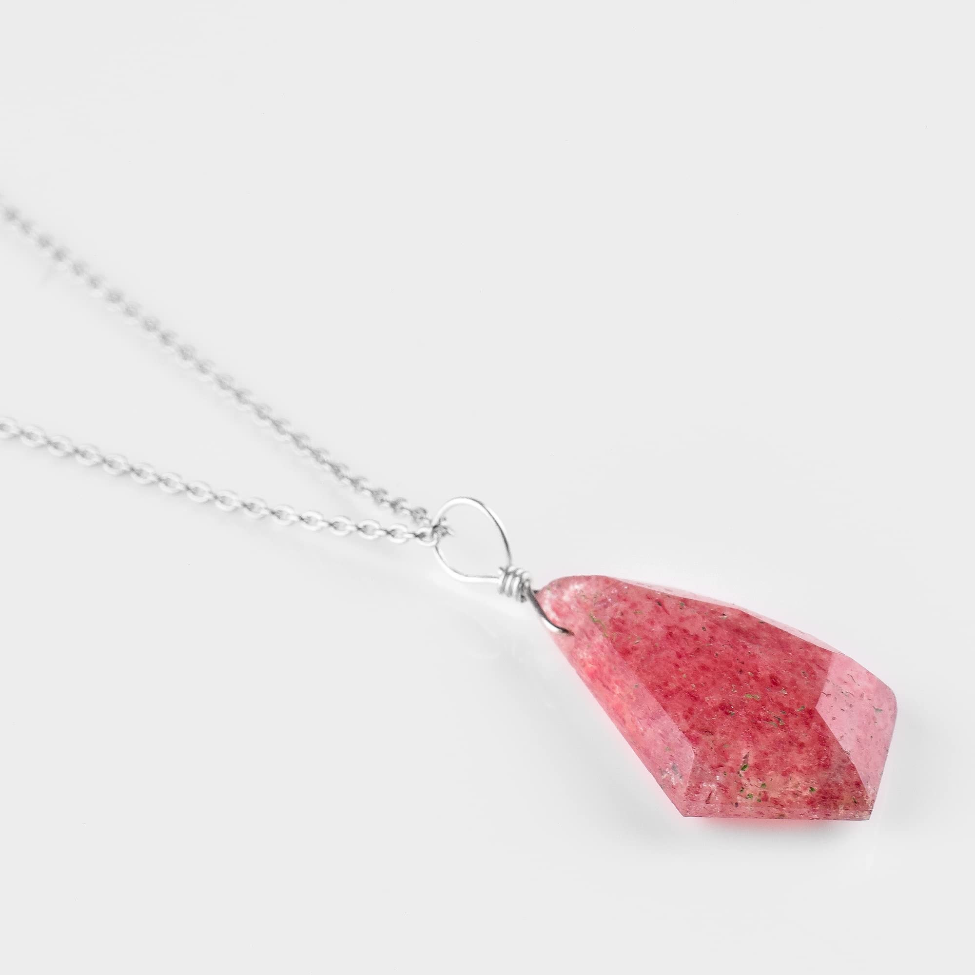 Natural Strawberry Quartz Pendant Necklace - Rhodium Plated 925 Sterling Silver Gemstone Jewelry | Handcrafted Dainty Wire Pendant for Women | Perfect Gift for Birthday, Anniversary & Everyday Elegance