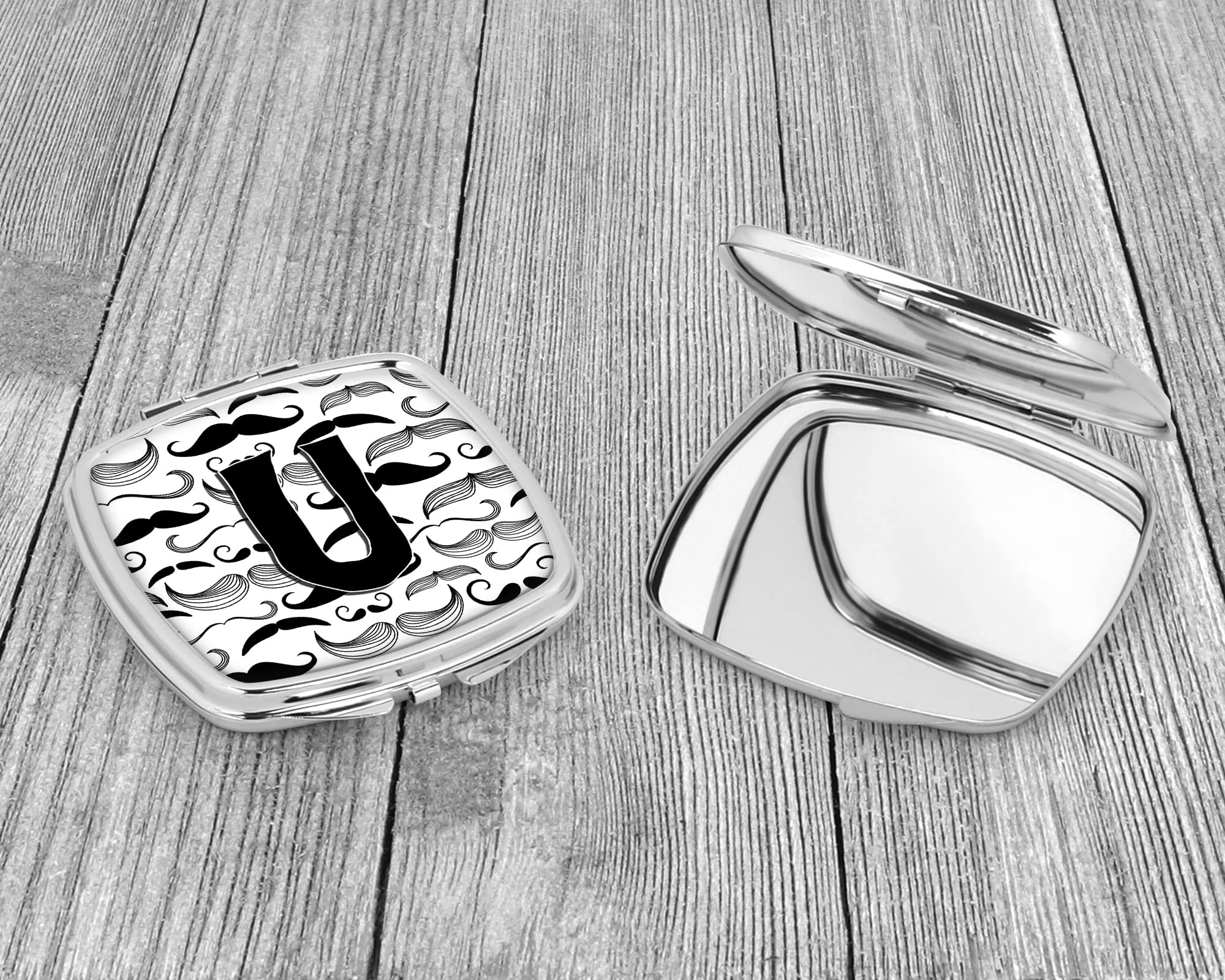 Caroline's Treasures CJ2009-USCM Letter U Moustache Design Compact Mirror - Portable Folding Handheld Travel Makeup Mirror for Women & Girls, Perfect Gift Idea for Birthdays, Travel, and Everyday Use