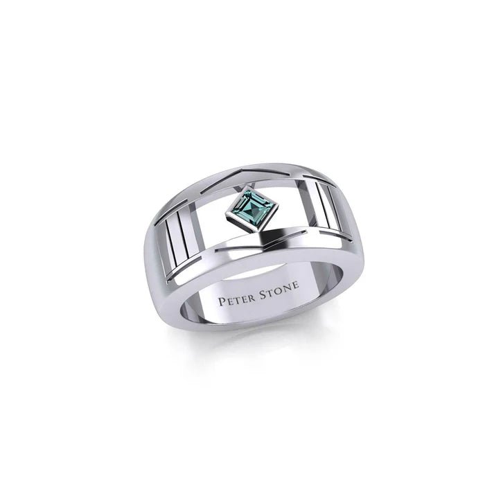 Sterling Silver Modern Ring with Inlaid NA Recovery Symbol - Elegant Jewelry for 12 Step Program, Sobriety Gifts & Addiction Recovery Support (TRI2437)