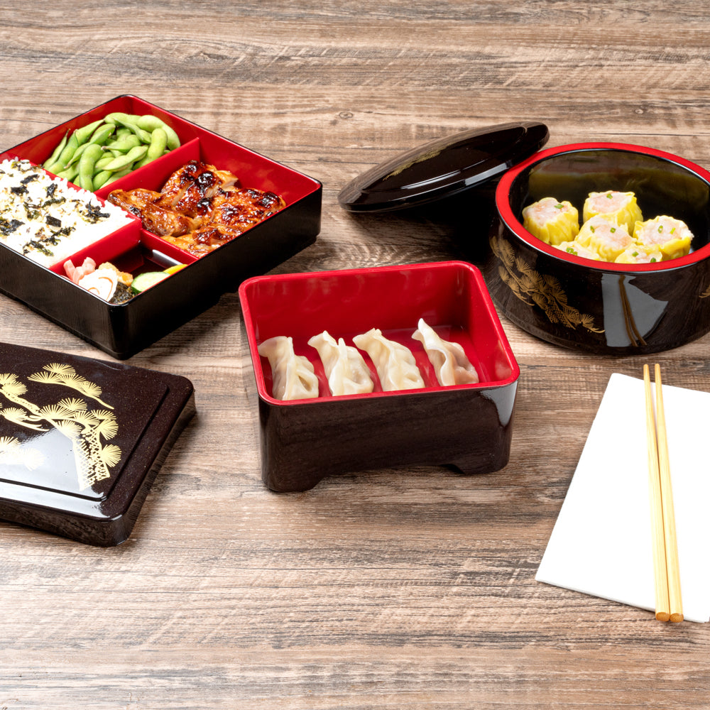 Premium Black & Red Japanese Style Unagi Bento Box - 6.5