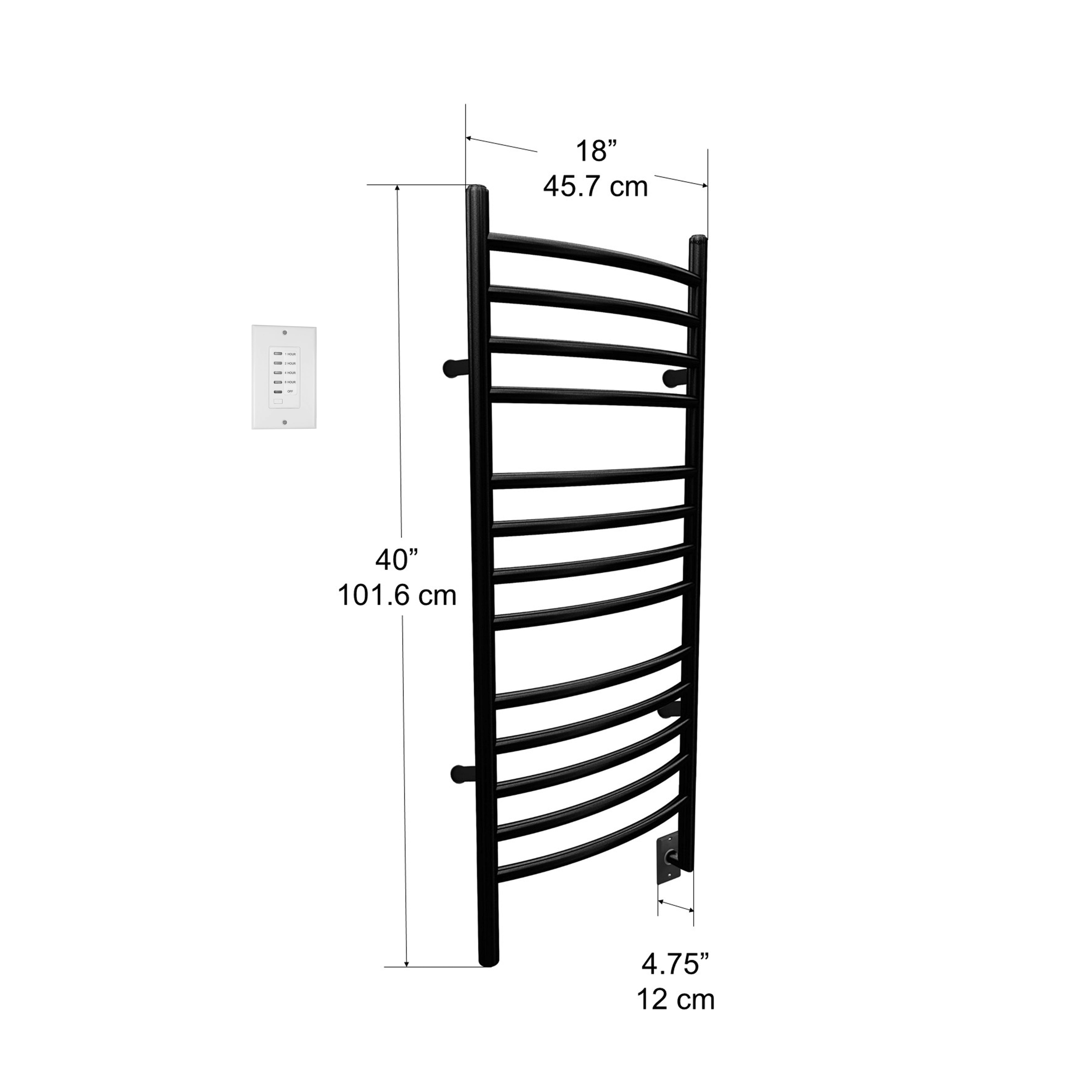 Ancona Svelte Rounded 13 Bar Hardwired Towel Warmer with Wall Countdown Timer - Matte Black Bathroom Heater for Luxury Spa, Hotel & Home Use