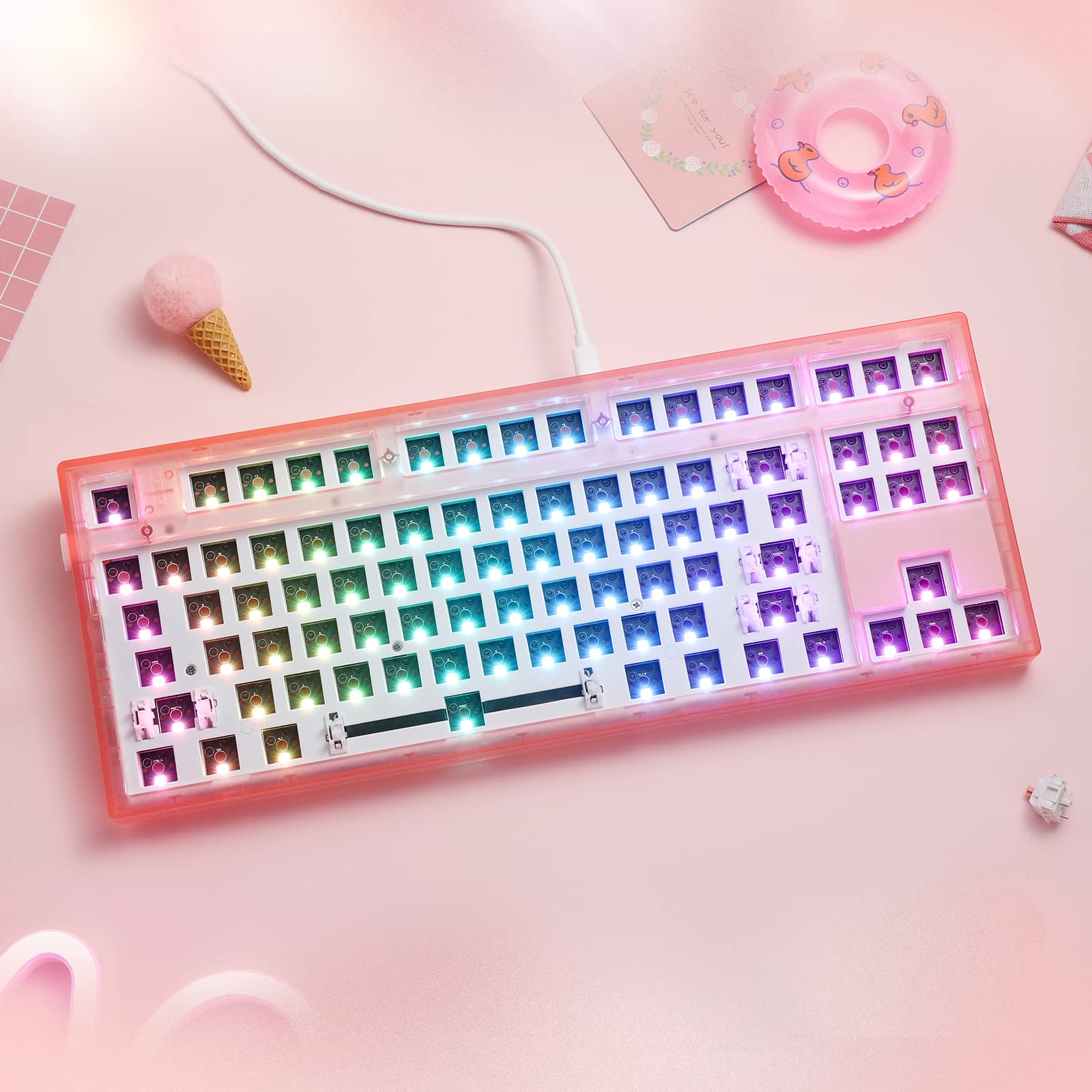 MK870 87-Key RGB Mechanical Keyboard - Hot-Swap, DIY Gaming Keyboard for PC & Mac (Frosted Pink)