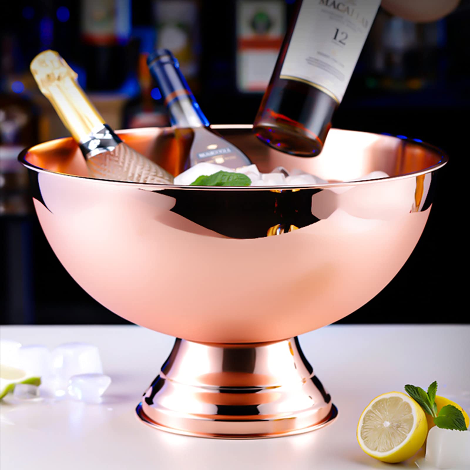 Premium Stainless Steel Wine Cooler & Champagne Bucket - Beer & Ice Pail with Brass Accents - Perfect for Parties, Weddings & Home Entertaining