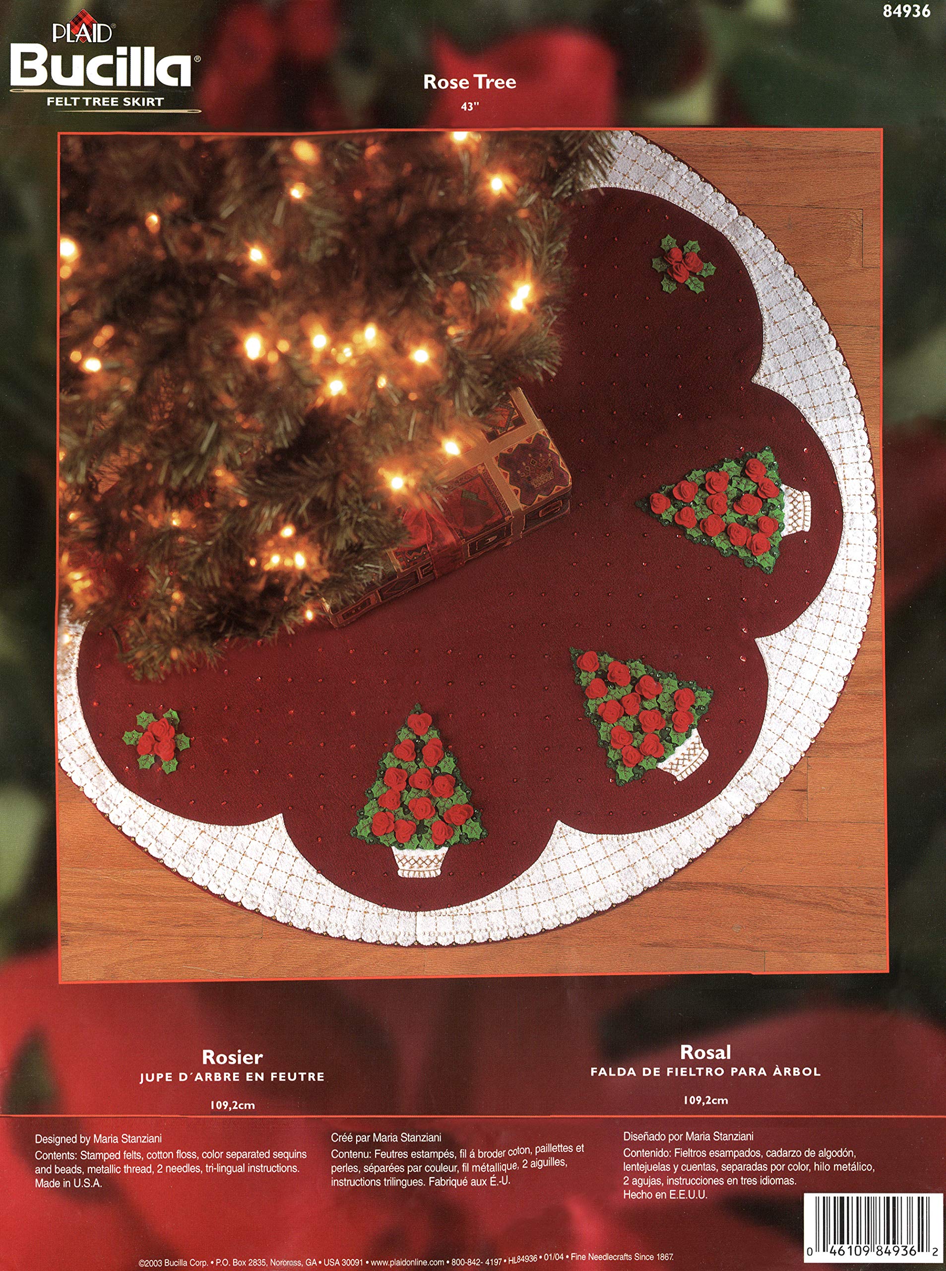 Bucilla Rose Tree Felt Applique Christmas Tree Skirt Kit 84936 - DIY Holiday Decoration for Festive Home Decor & Gift Giving