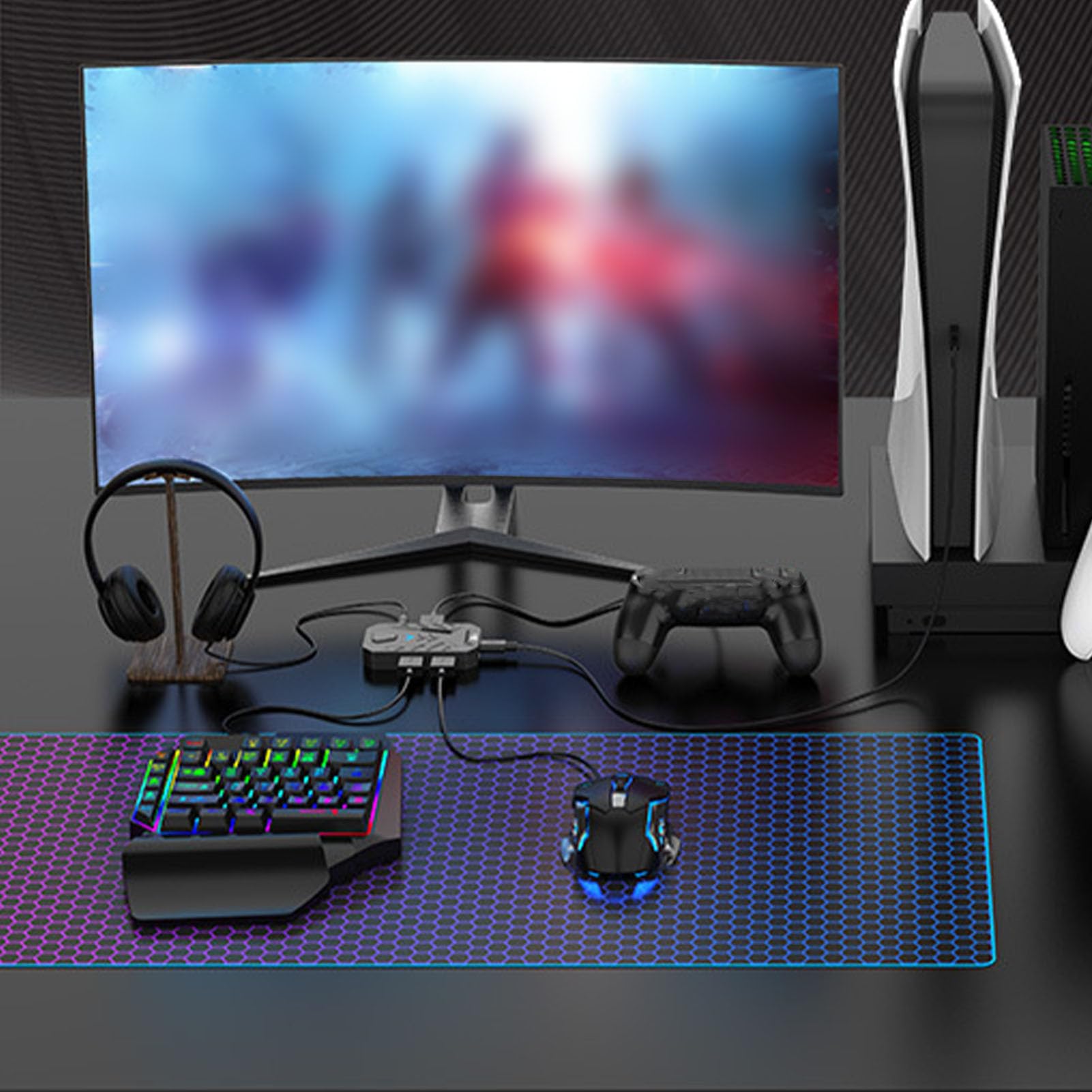 Fockety One-Handed RGB Mechanical Gaming Keyboard & Mouse Combo - Compatible with PS5, Xbox, Switch | USB Wired Half-Hand Keyboard Converter Set for Mobile Gaming | Perfect for Esports & PC Gaming (Black)