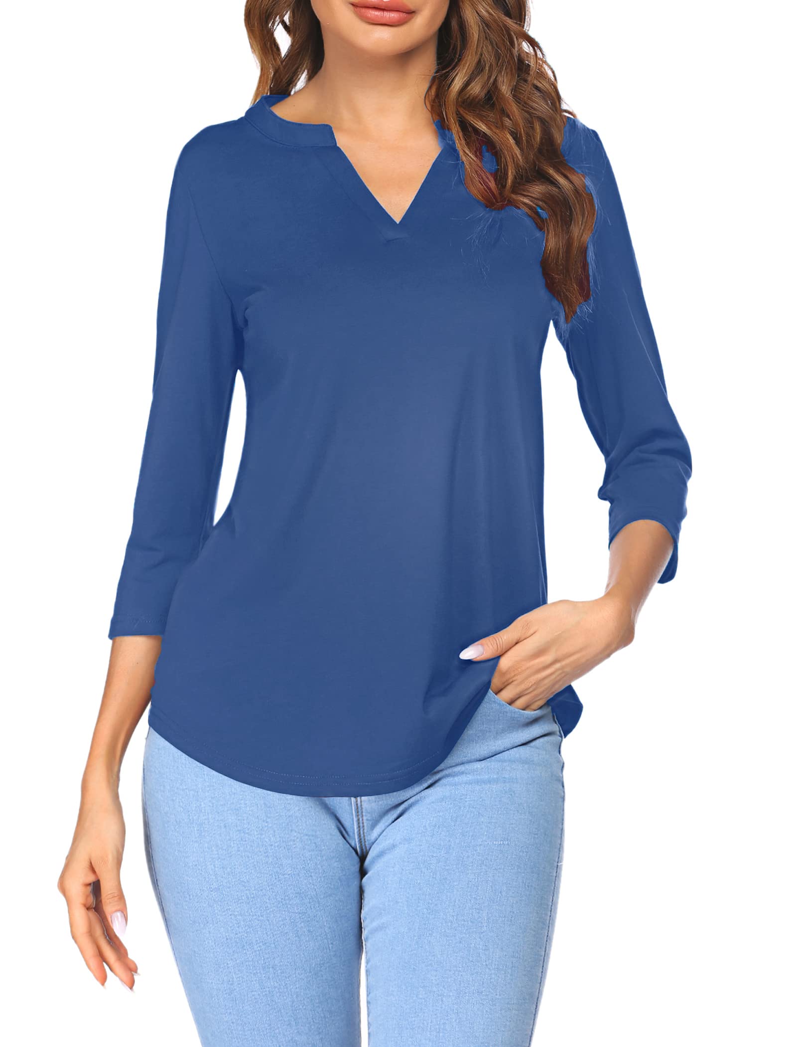 Sherosa Women's 3/4 Sleeve V-Neck Casual Henley Blouse Tops for Work & Everyday Wear | Comfortable Office & Weekend Outfit