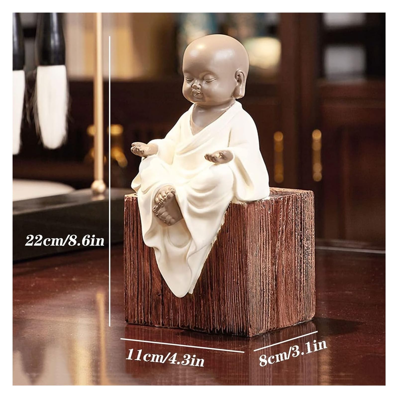 Zen Monk Bookends - Unique Buddhist Decor Book Stands for Shelves, Non-Skid Book Holder for Home Office & Meditation Room Decor