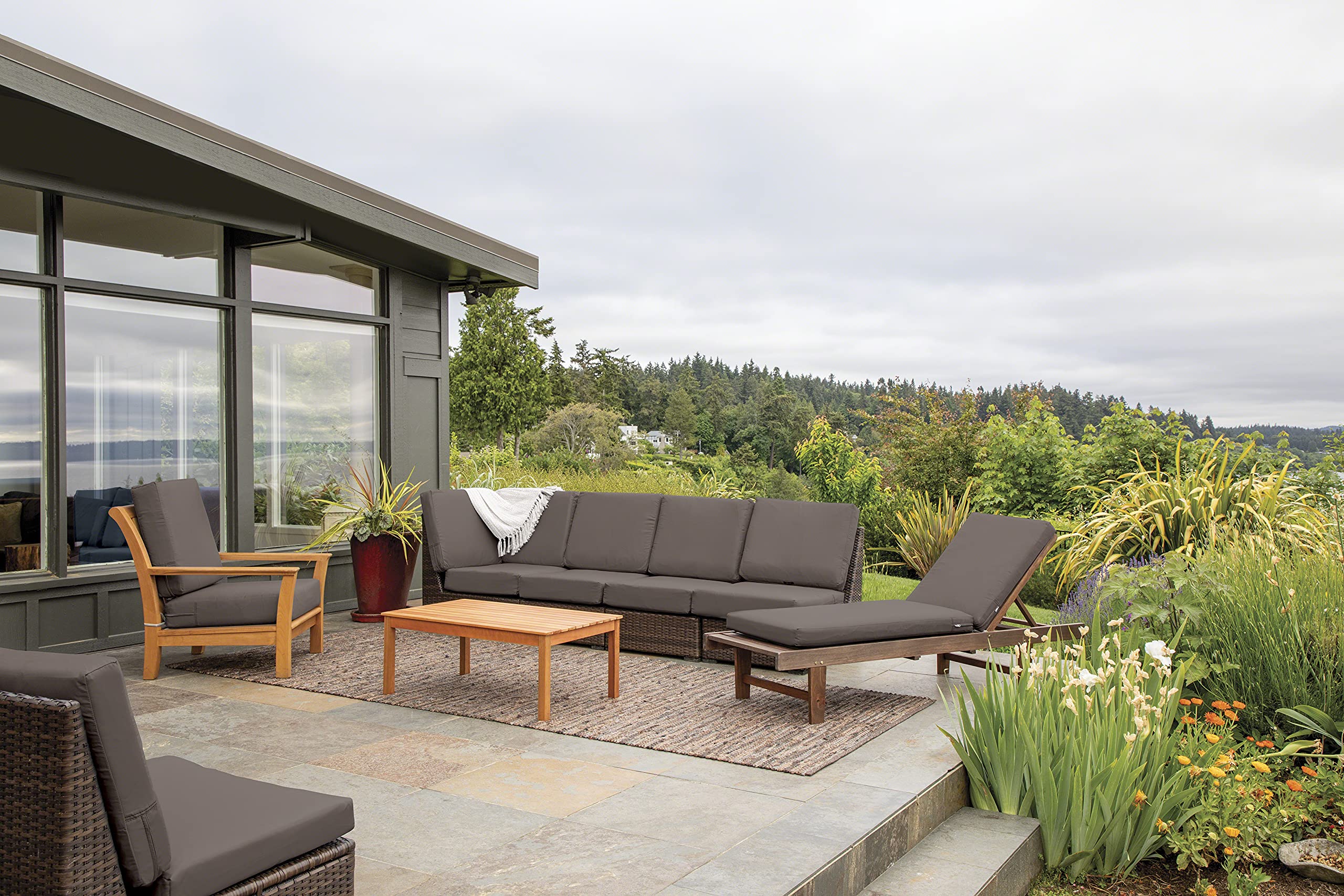 Classic Accessories Ravenna Water-Resistant 21 x 19 x 5 Inch Outdoor Patio Seat Cushion for Loveseat - Dark Taupe - Weatherproof & Comfortable for Garden, Deck, Poolside & Porch Furniture