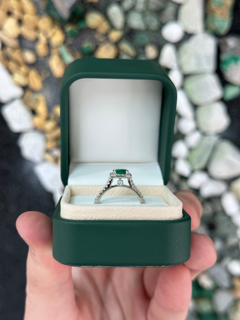 1.81tcw 14K Gold Emerald Cut Diamond Engagement Ring with Halo Shank - Elegant Green Gemstone Jewelry for Wedding, Proposal & Anniversary Gifts