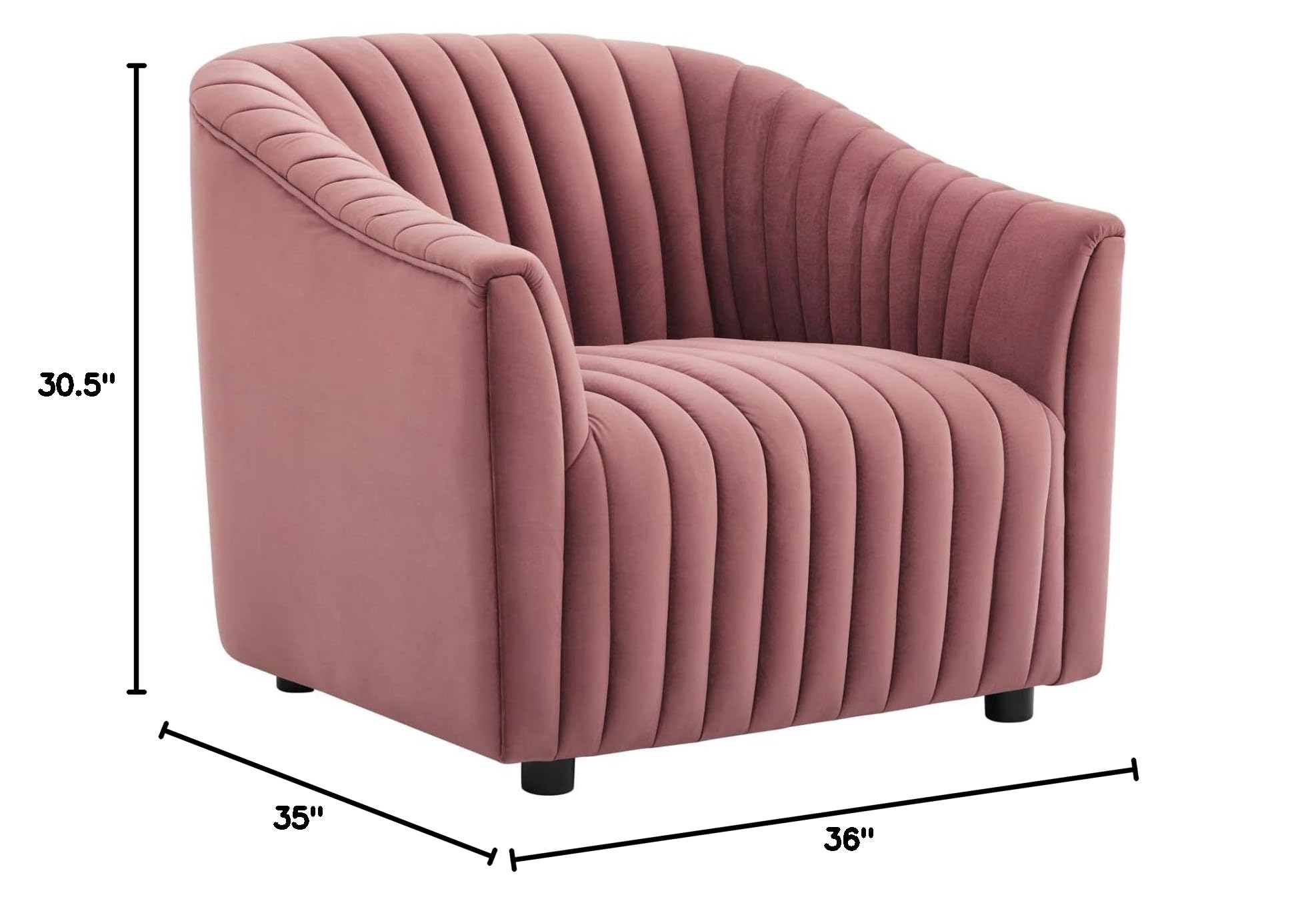 Modway Announce Performance Velvet Channel Tufted Armchair - Luxurious Dusty Rose Upholstered Accent Chair for Living Room, Bedroom & Office