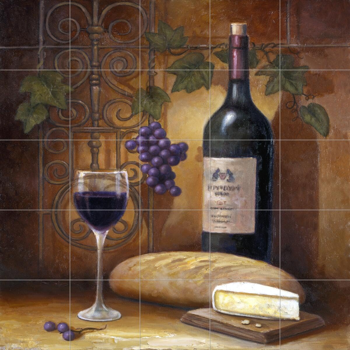 Wine Themed Ceramic Backsplash Tile Mural - Elegant Kitchen Decor for Wine & Cheese Lovers | Perfect for Kitchen Renovation, Bar Areas & Dining Room Accent Walls