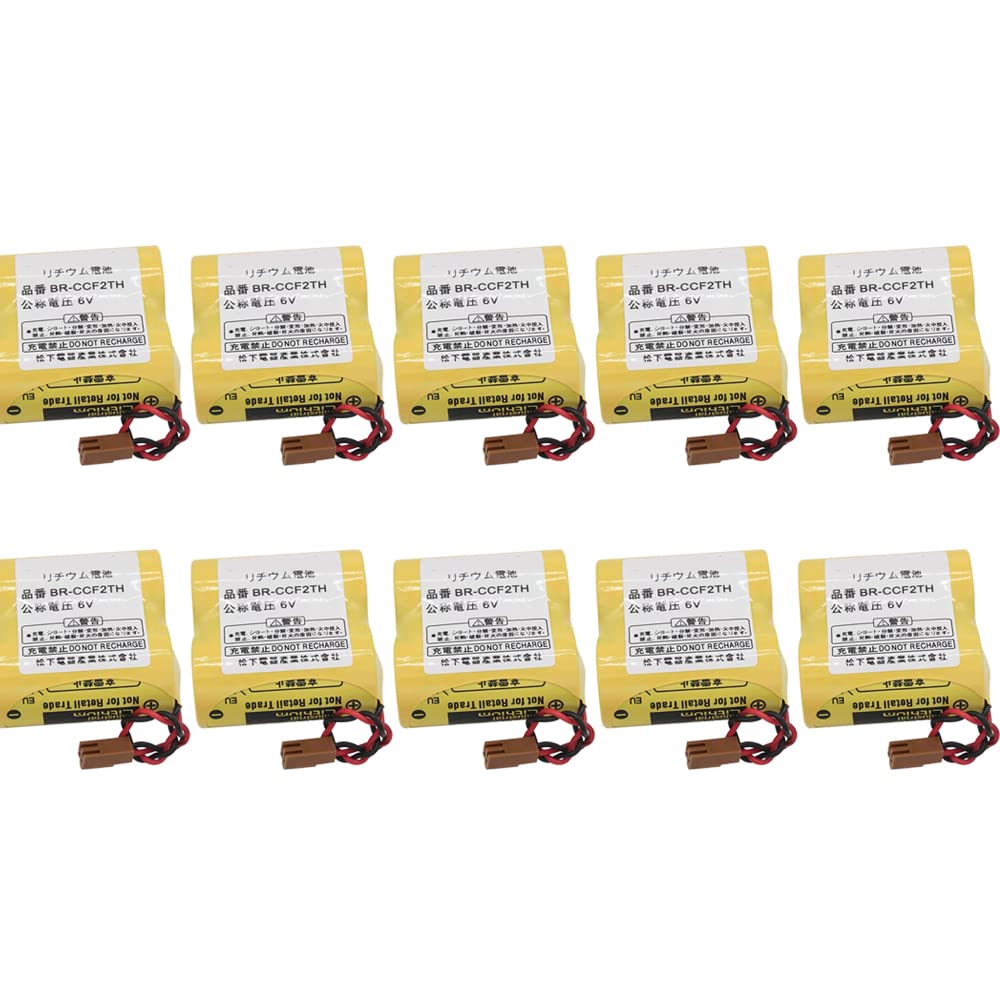 10 Pack BR-CCF2TH 6V 5000mAh Non-Rechargeable Battery with Brown Plug - Compatible with Fanuc A98L-0001-0902 & A98L-0031-0006 PLC Backup Power - Ideal for Industrial Automation & CNC Machine Maintenance