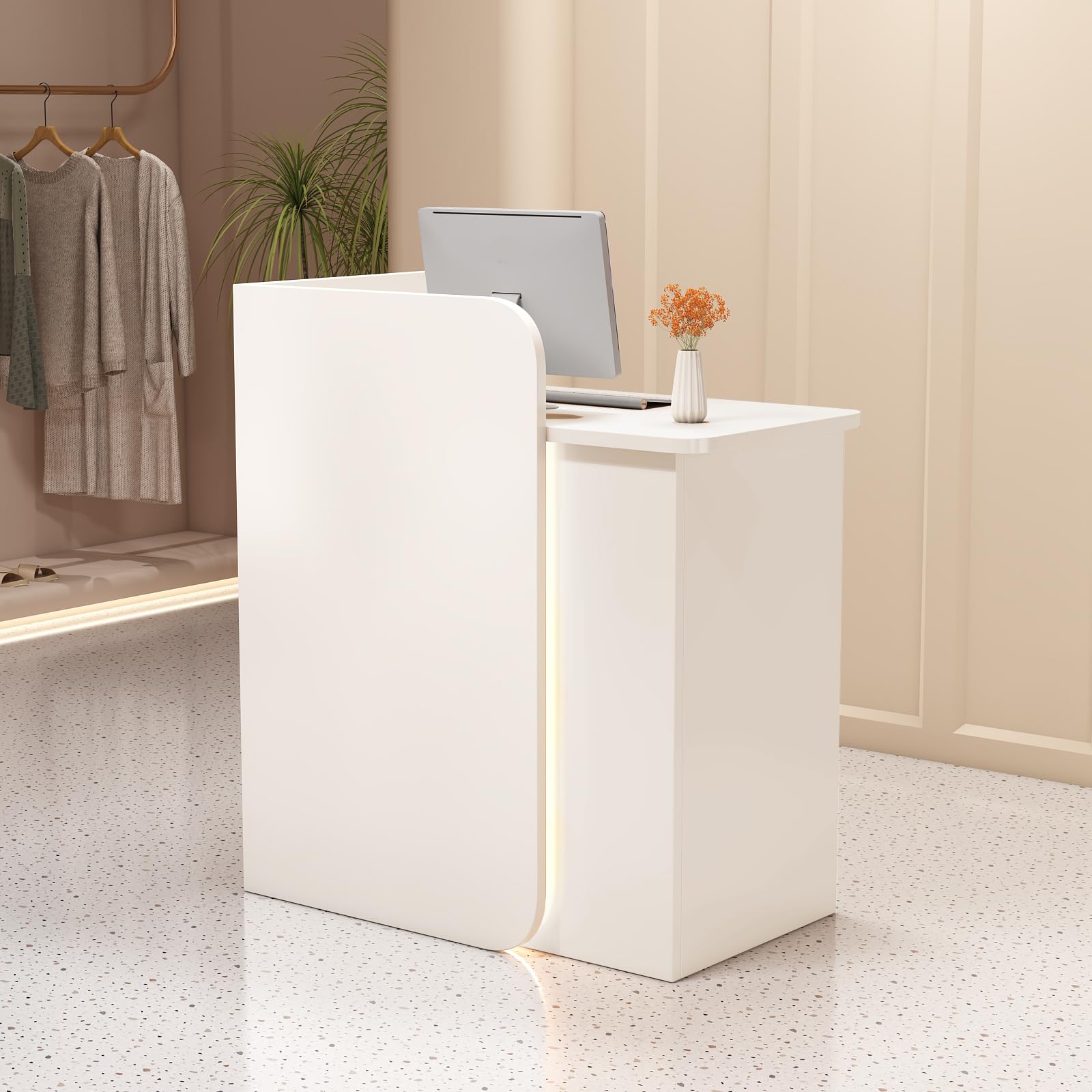 Modern L-Shaped Reception Desk with Lockable Drawers - Office, Beauty Salon & Retail Counter - Small Reception Table for Professional Spaces