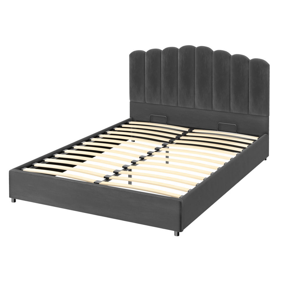Fion Queen Velvet Upholstered Storage Bed with Underbed Drawers - Soft Grey Luxe Bedroom Furniture for Small Space & Modern Home Decor