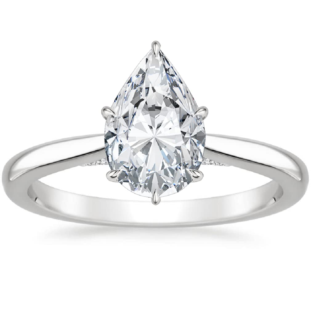 10K Solid White Gold Handmade Engagement Ring Set - 2.0 CT Pear Cut Moissanite Diamond Solitaire Wedding Band for Women - Perfect for Proposals, Anniversaries & Bridal Jewelry Gifts