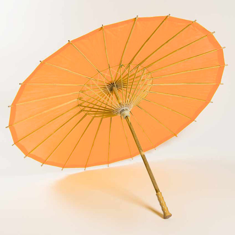 32 Orange Paper Parasol Umbrella with Elegant Bamboo Handle - Perfect for Hawaiian Luau Party, Tiki Bar Decor, Tropical Themed Weddings & Summer Photo Props