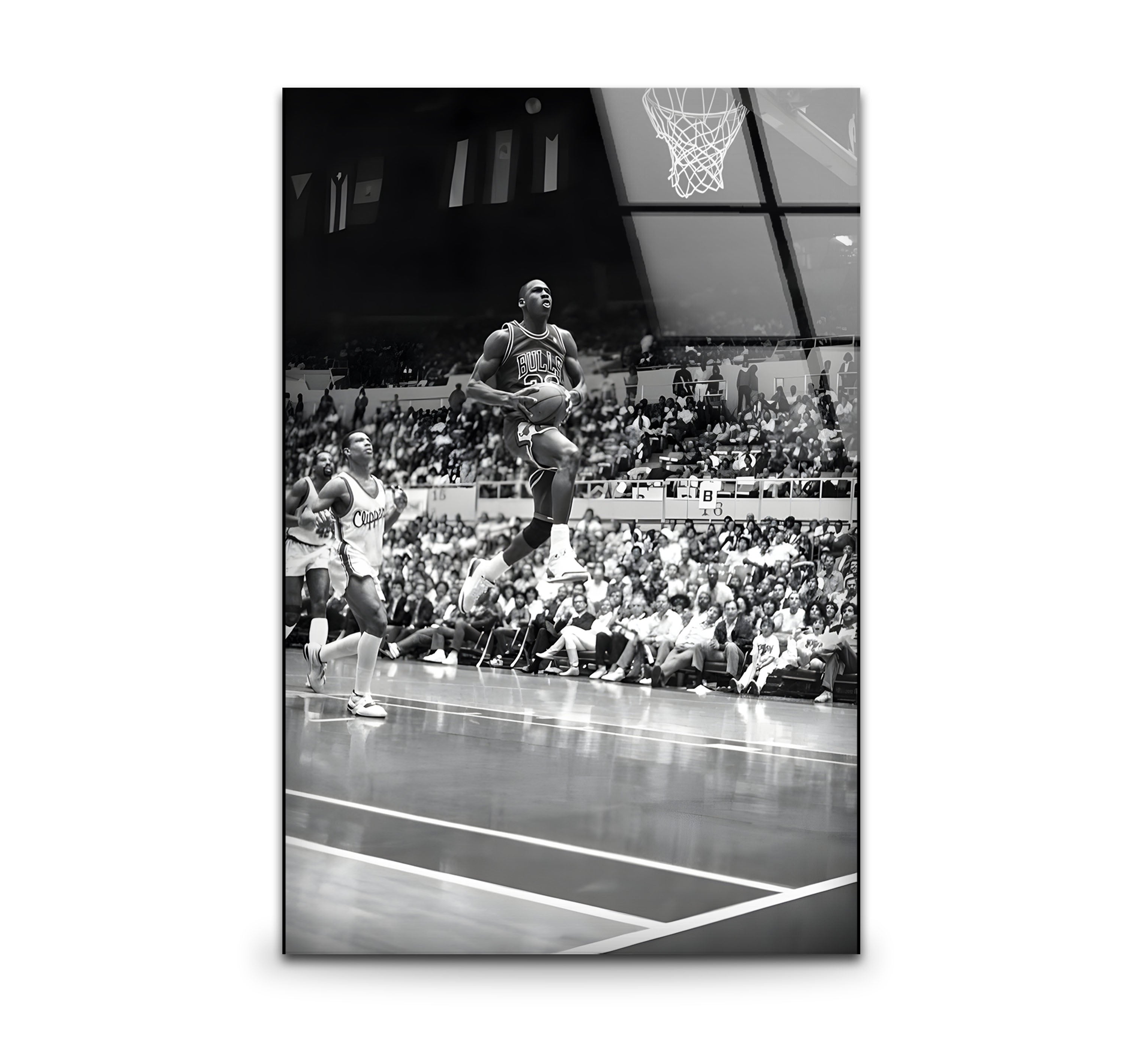 Michael Jordan Black and White Glass Wall Art - Premium Basketball Decor for Home, Office, or Man Cave