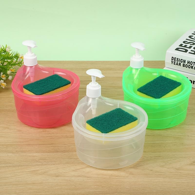 Divinezon Double Layer Soap Dispenser with Pump and Sponge Holder | 15x16x17cm | Multi-Color | Perfect for Kitchen, Bathroom, and Laundry Room Organization