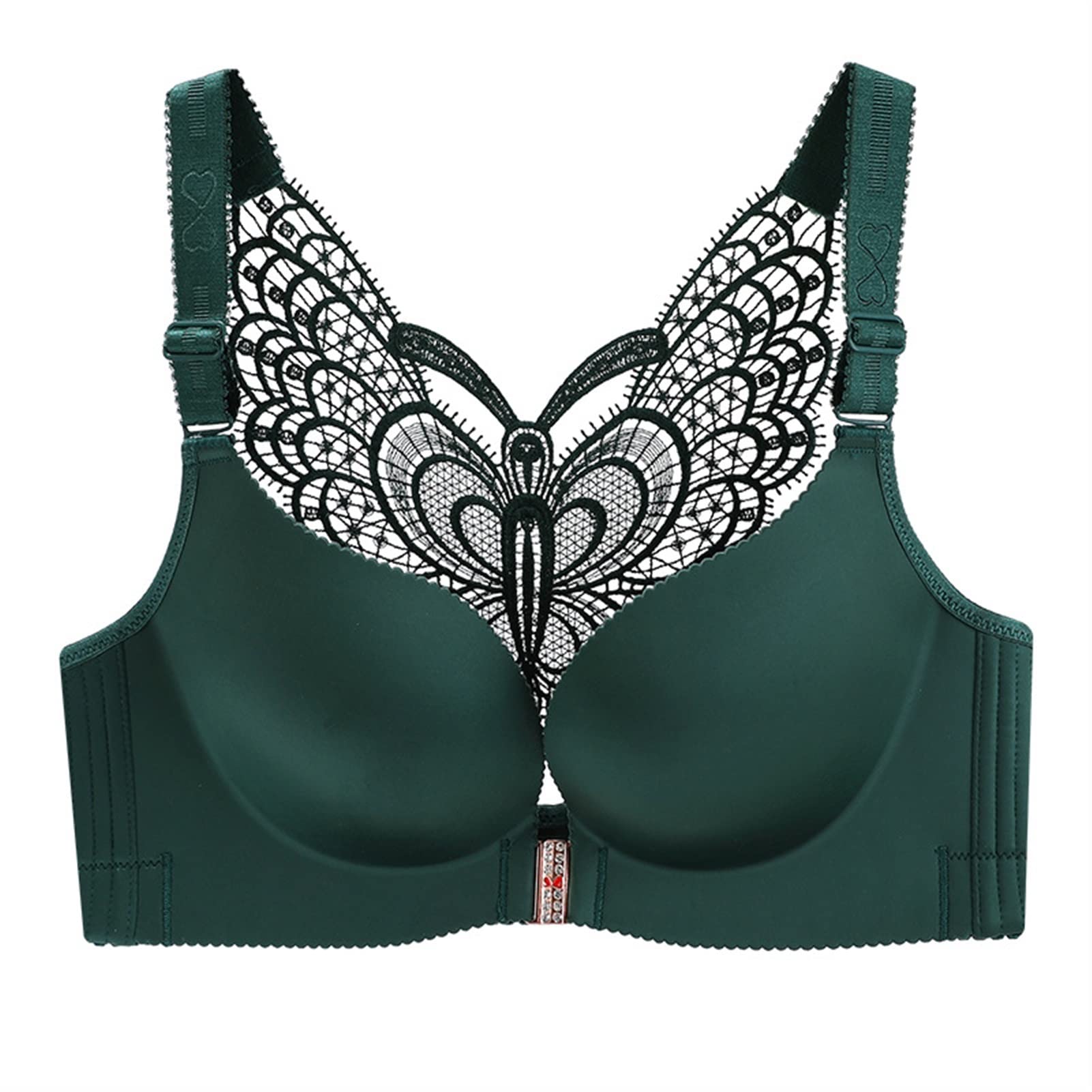 Butterfly Beauty Front Closure Bralette - Wireless Comfort Bra for Women - Sexy Lingerie with Oversized Support (Green, Size 40/90D) - Perfect for Yoga, Lounging & Everyday Wear