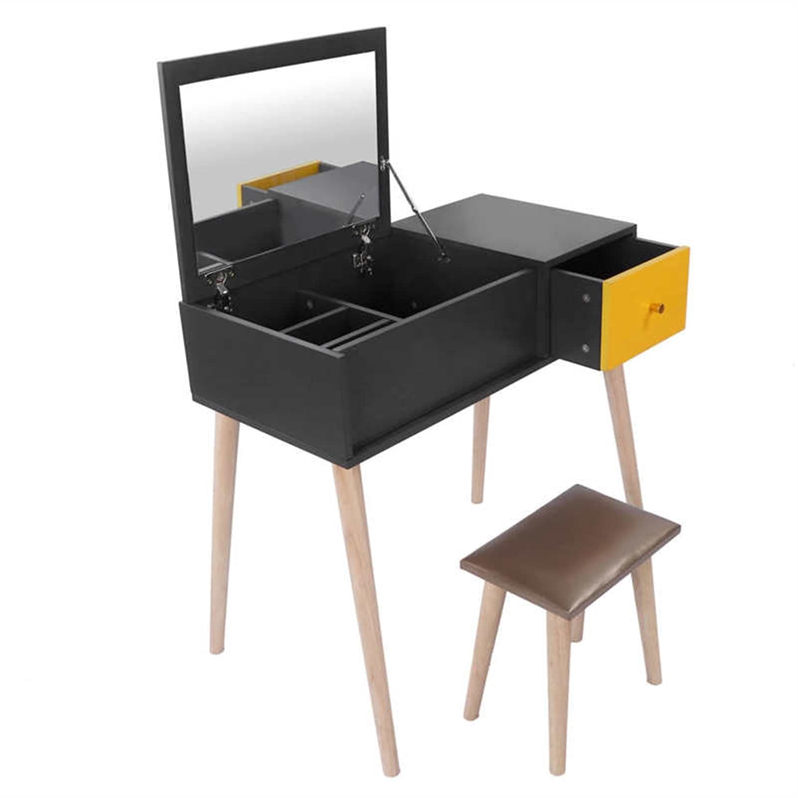 Elegant Wooden Vanity Table Set with Stool & Mirror - Modern Dressing Table for Bedroom, Makeup Vanity Desk & Dresser - Perfect for Home Decor, Bridal Suite & Beauty Routine Organization