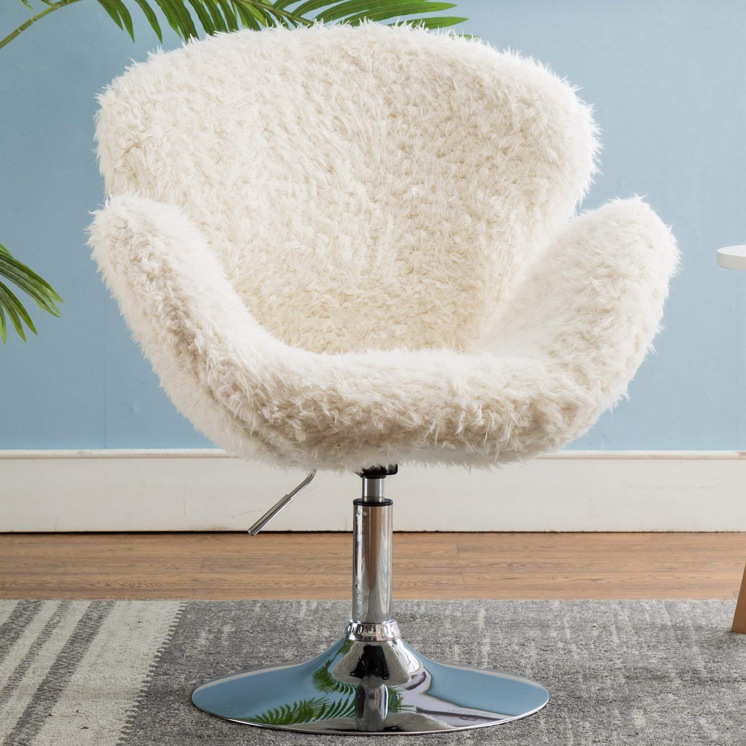 Hi&Yeah Comfy Faux Fur Desk Chair - No Wheels, Swivel & Height Adjustable Home Office Chair, Ivory Faux Lamb Fur Accent Chair for Living Room, Bedroom & Vanity | Perfect for Cozy Workspaces, Reading Nooks & Elegant Home Decor